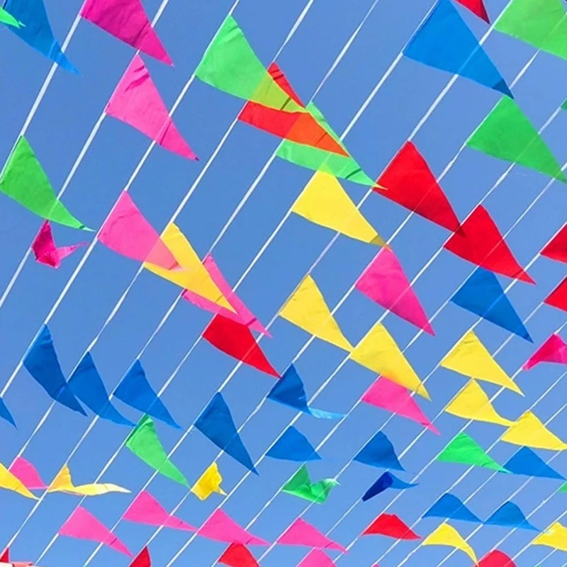100m / 150pcs Rainbow String Flags / Colour Triangle Flag / Party ...