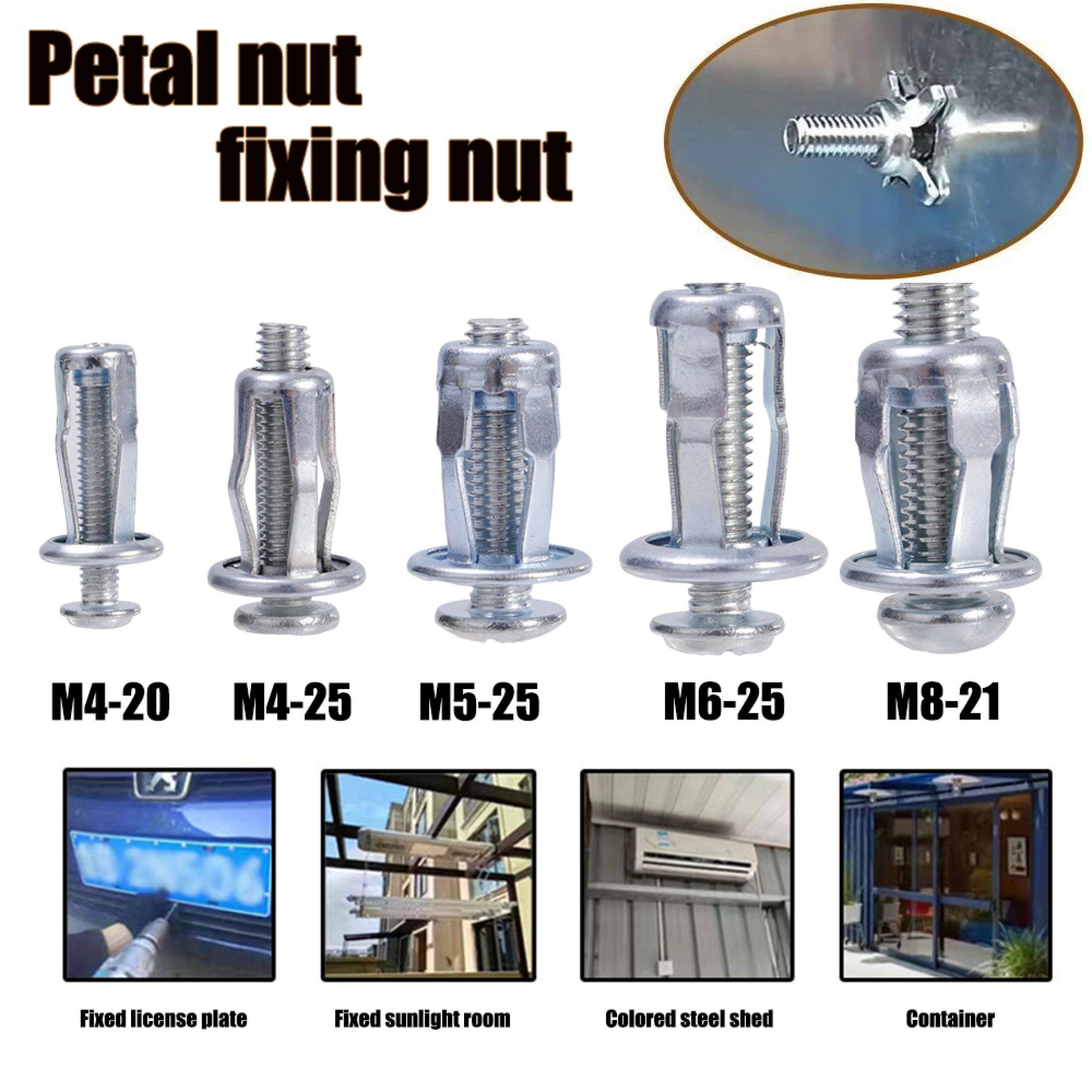 4pcs M4 M5 M6 M8 Petal Rivets Nut Car License Screw Nut Metal Iron Base ...