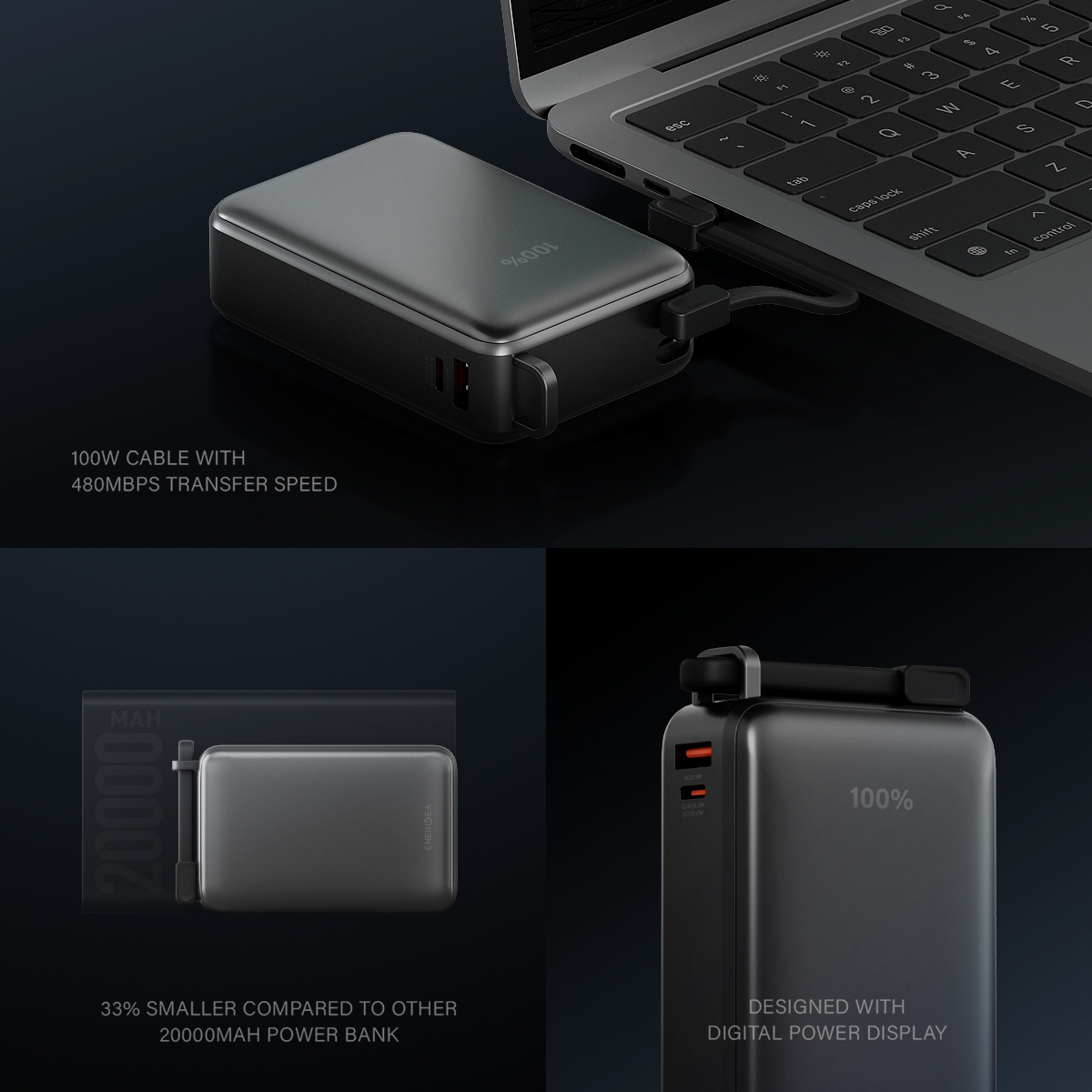ENERGEA ComPac Ultra 67 20000mAh Power Bank With Build In USB-C Cable ...
