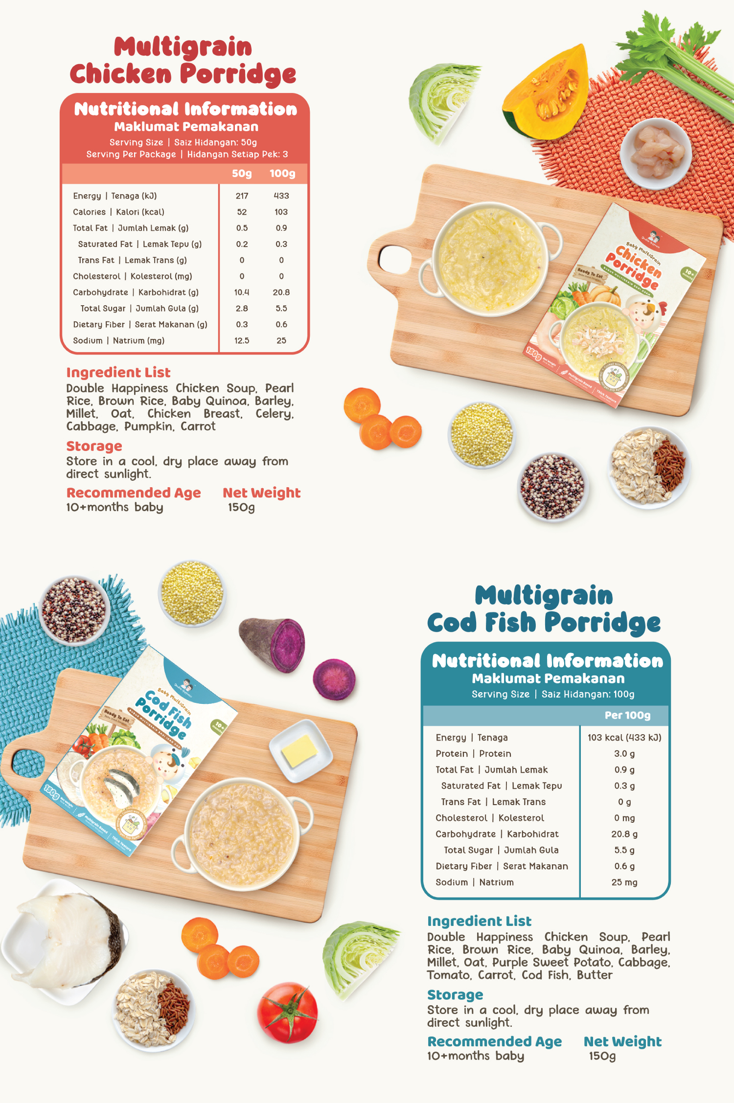Double Happiness Ready to Eat Multigrain Porridge 150g - Chicken, Cod ...