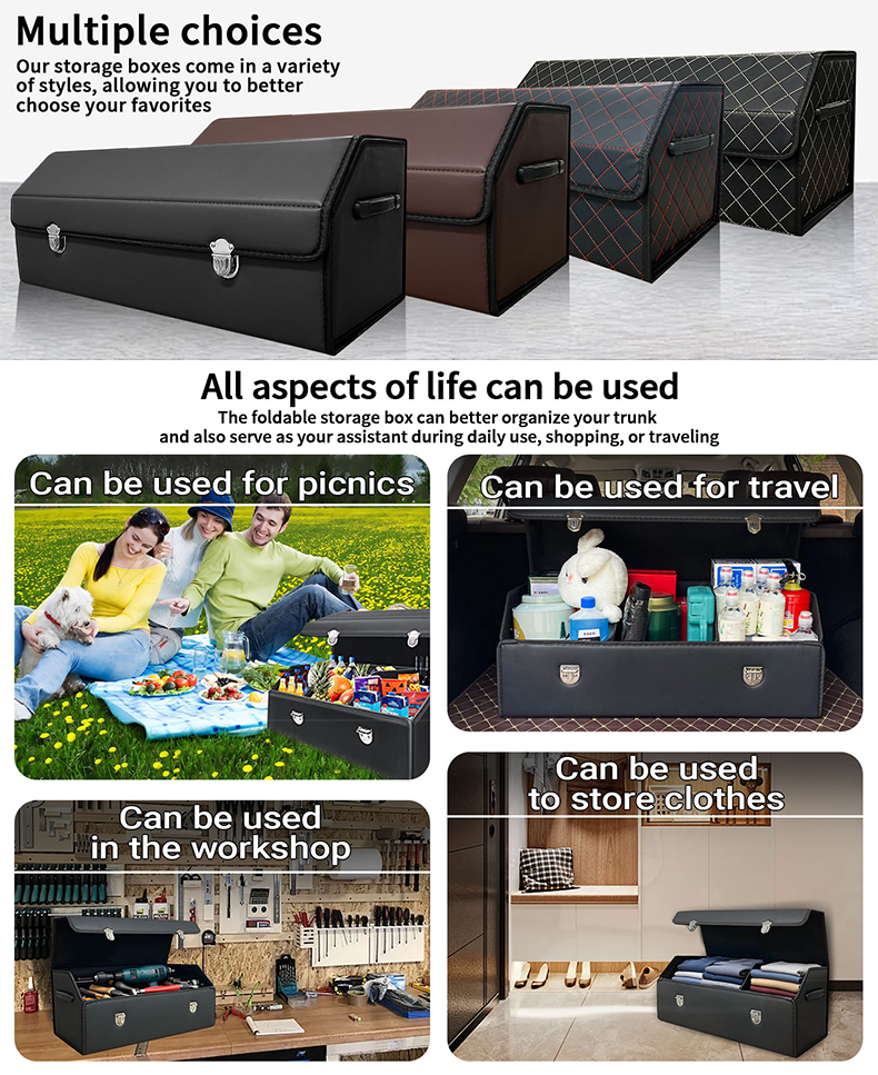 Car Storage Box PU Leather 65L High Capacity Auto Multiuse Car Trunk ...