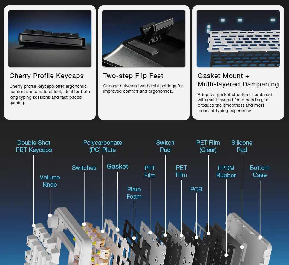 TECWARE Ghost 75% Mechanical Keyboard Volume Knob Custom Pre-lubed ...