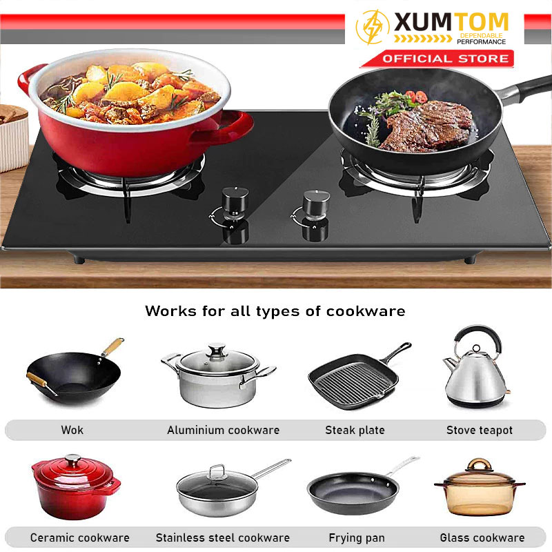 XUMTOM gas hob 8.0kw dapur gas, gas stove stainless steel 2Burner ...