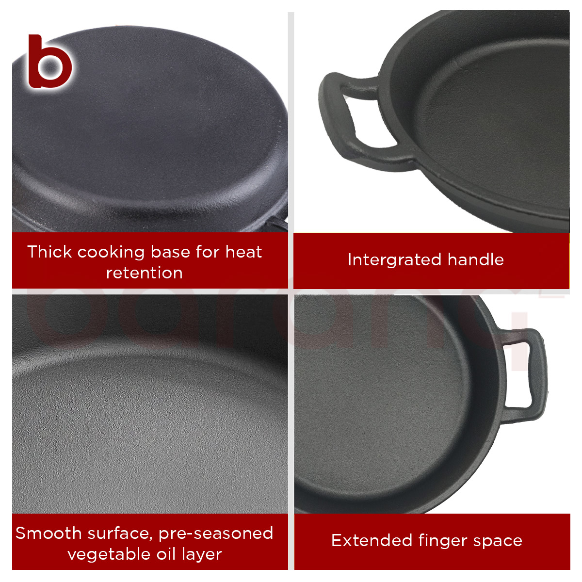 [MY STOCK] Pre-Seasoned Dual Loop Handles Cast Iron Pan with Wooden ...