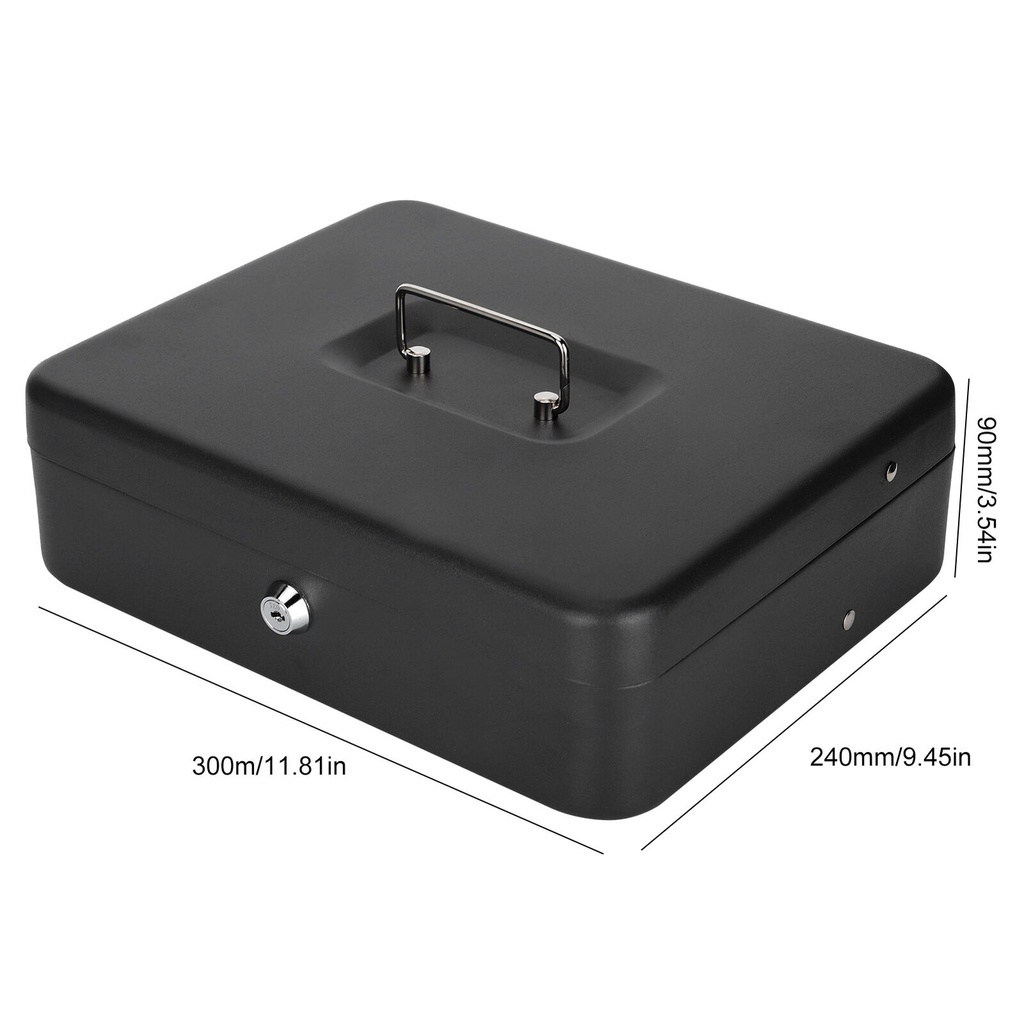 Metal Cash Box with Lock Safety Box Petty Cash Box With Money Tray ...