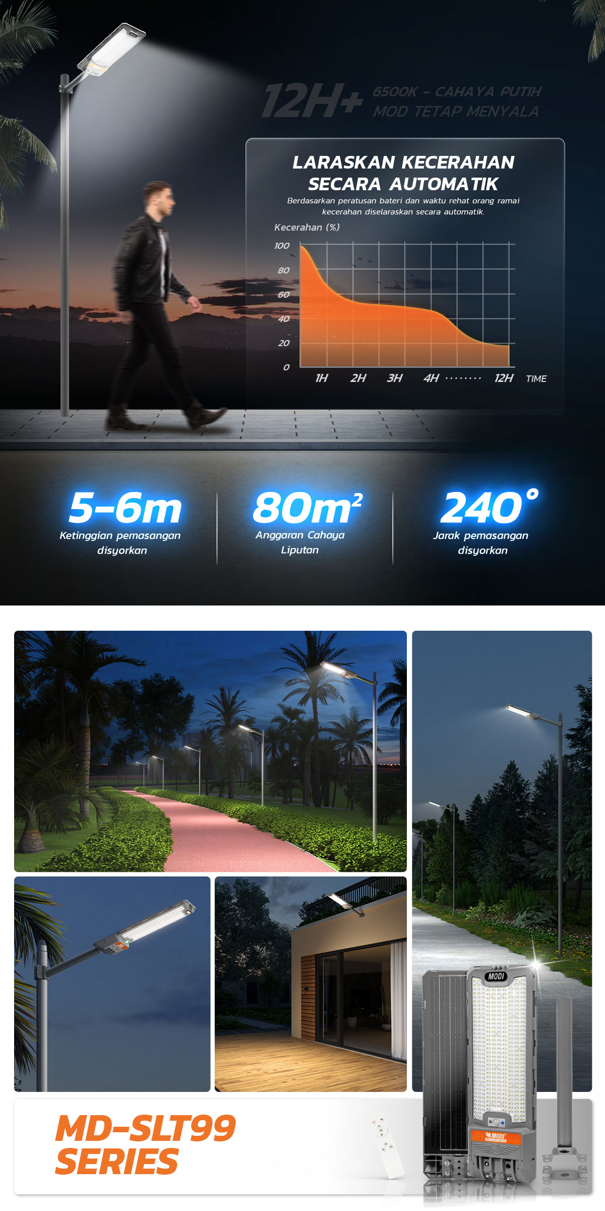 MODI Solar Street Lighting 200W 240W 360W Daylight Outdoor Waterproof ...