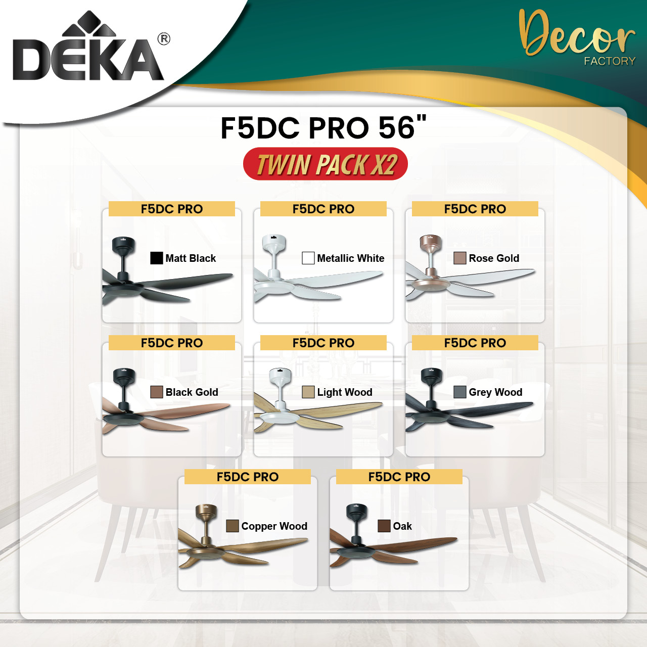 [TWIN PACK] DEKA Fan DEKA F5DC PRO FANZO TURBO 56inch Remote Control DC ...