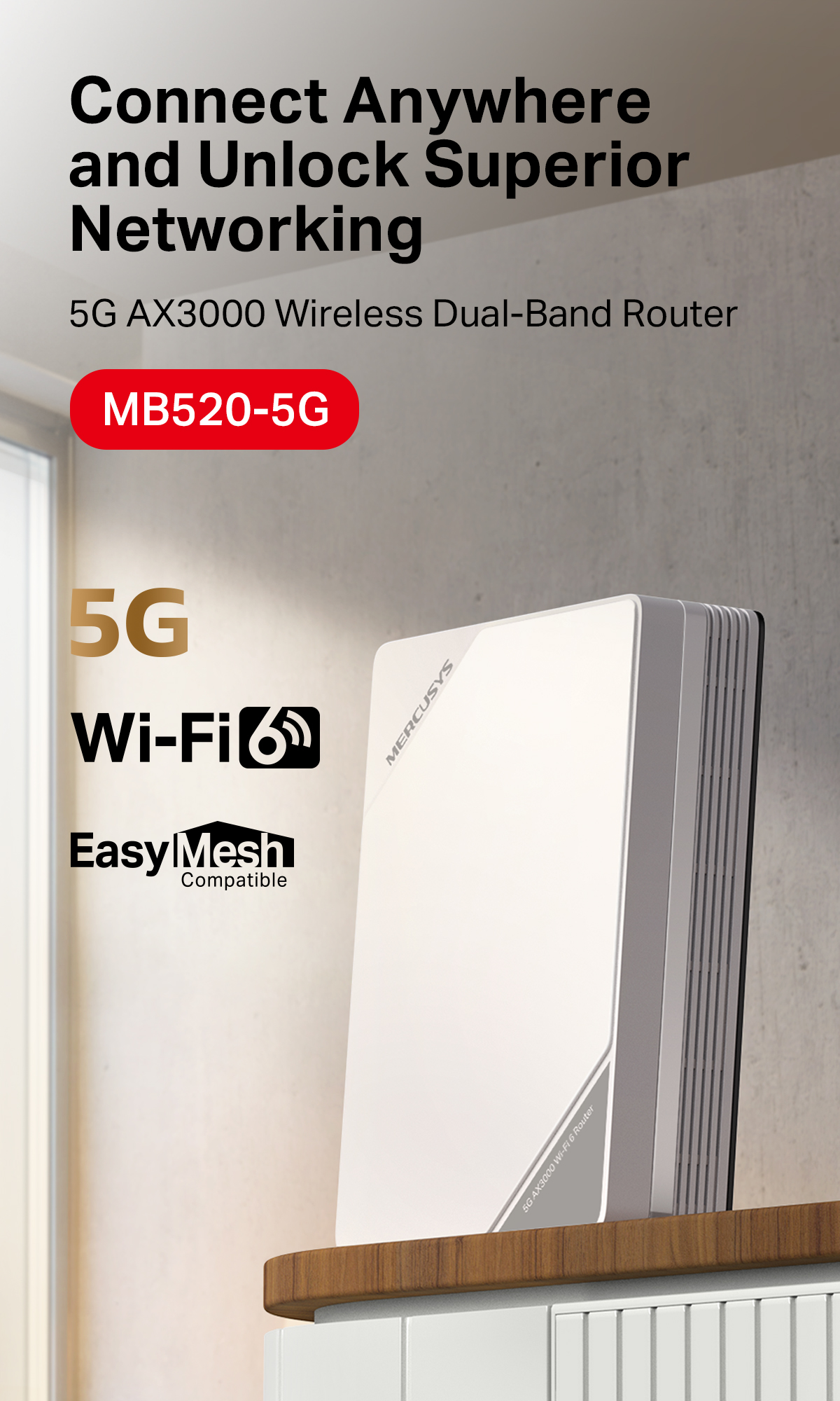 MERCUSYS MB520-5G 5G / 4G AX3000 WiFi 6 Gigabit Dual Band Wireless ...