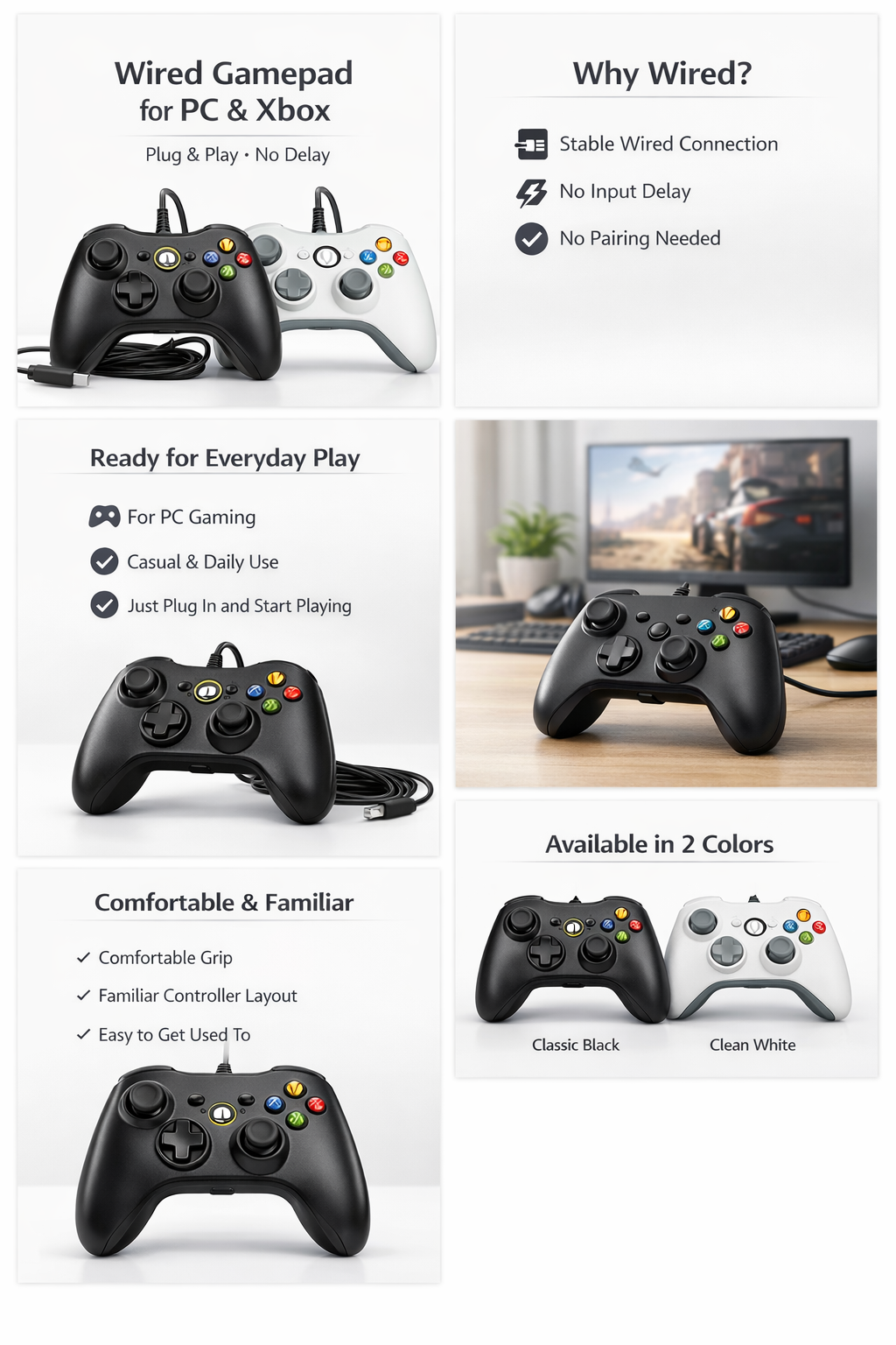 101CENTURY Xbox Wired Gaming Controller Gamepad Joystick USB Wired ...