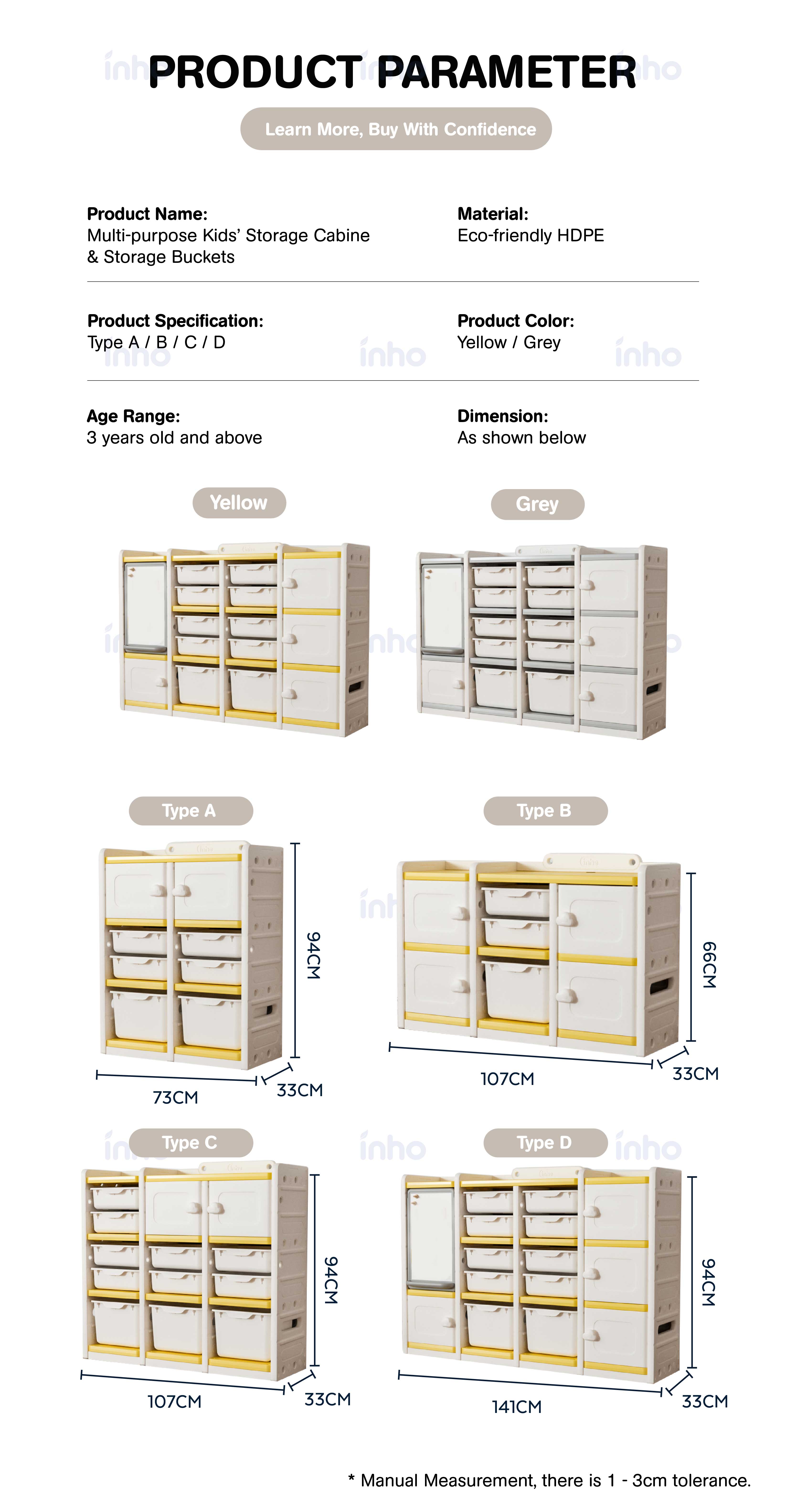INHO L73-141cm Multipurpose Child Toy Storage Cabinet Large Capacity ...