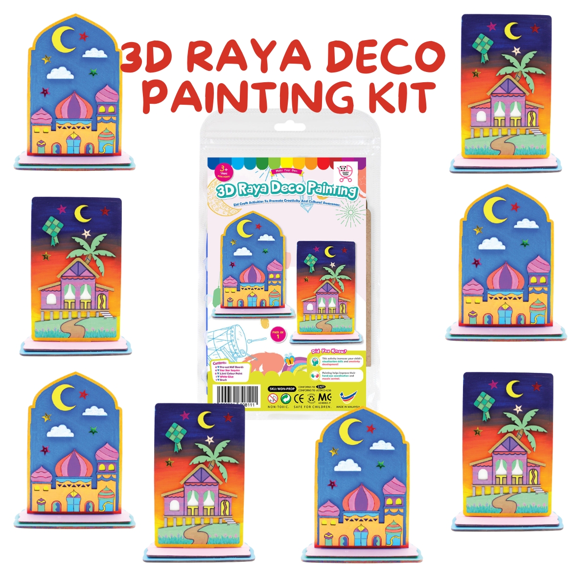 DIY 3D Raya Deco Stand Paint Kit Mosque & Kampung House | Hari Raya Art ...