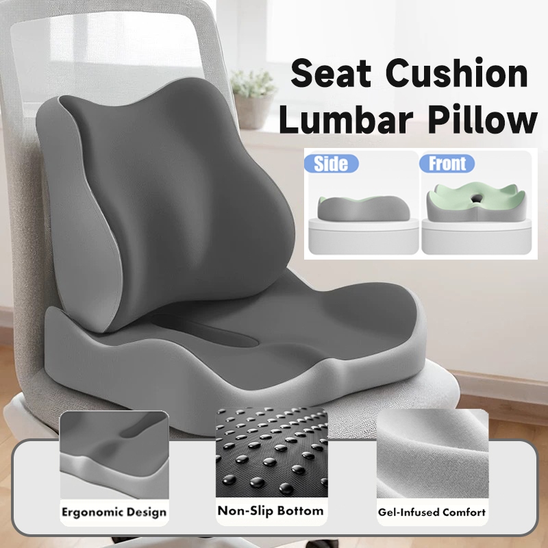 Memory Foam Seat Cushion Lumbar Support Pillow For Office Chair ...