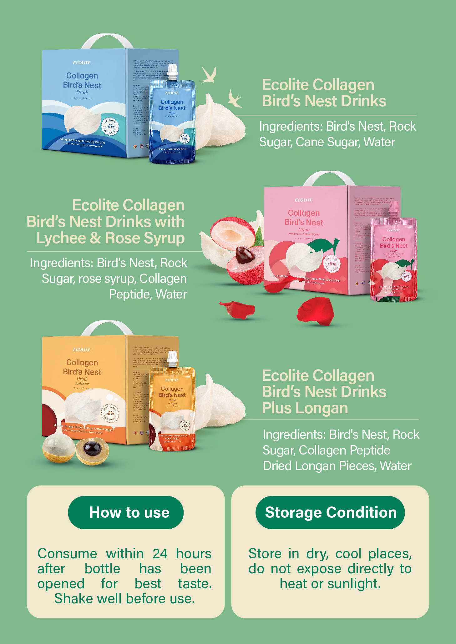 [ECOLITE] [LYCHEE ROSE SYRUP] Collagen Bird's Nest Drink / Minuman ...