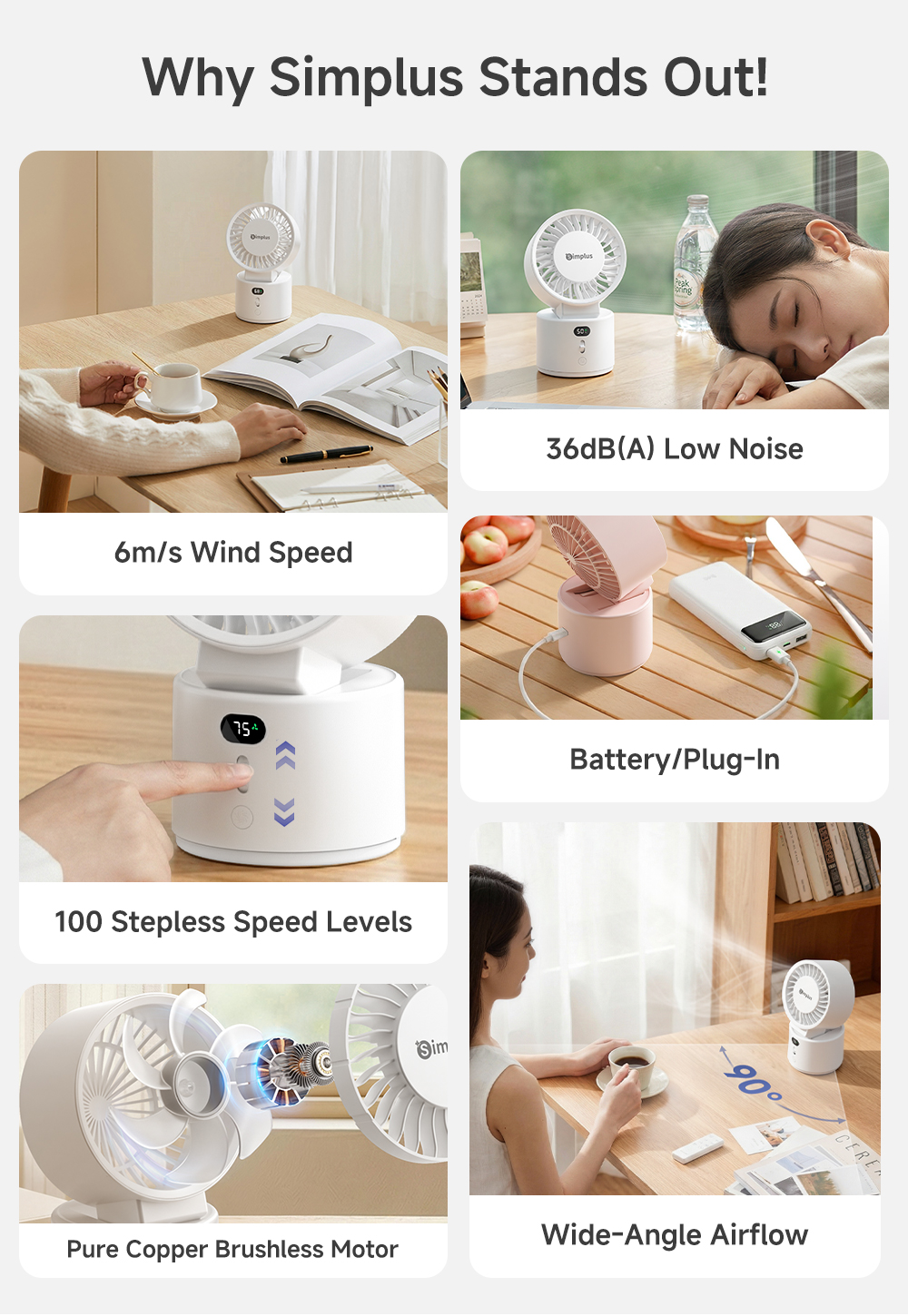 【New Launch】Simplus Desk Fan丨8,5H Long Battery丨Library Applicable Ultra ...