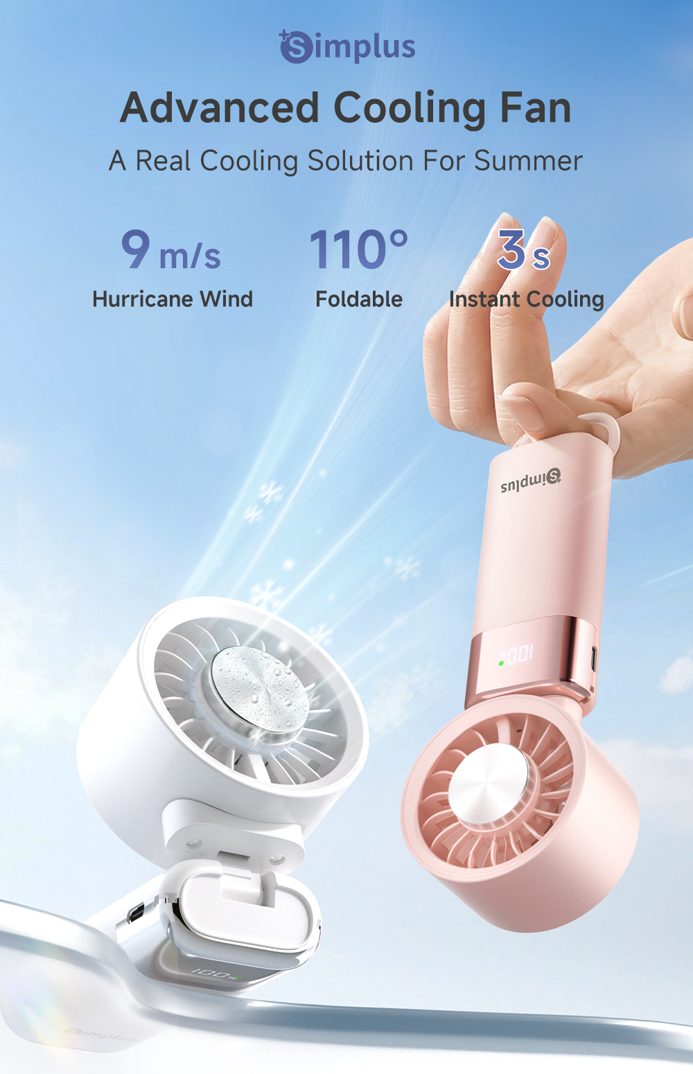 【New】Simplus Pink Handle Cooling Fan Fordable Portable Neck-Hanging ...