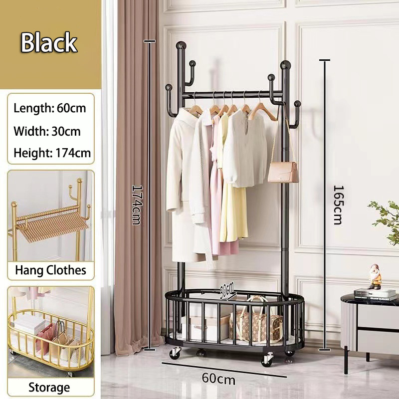 [Ready] Standing Clothing Storage Movable Rack / Wheels Clothing Rack ...