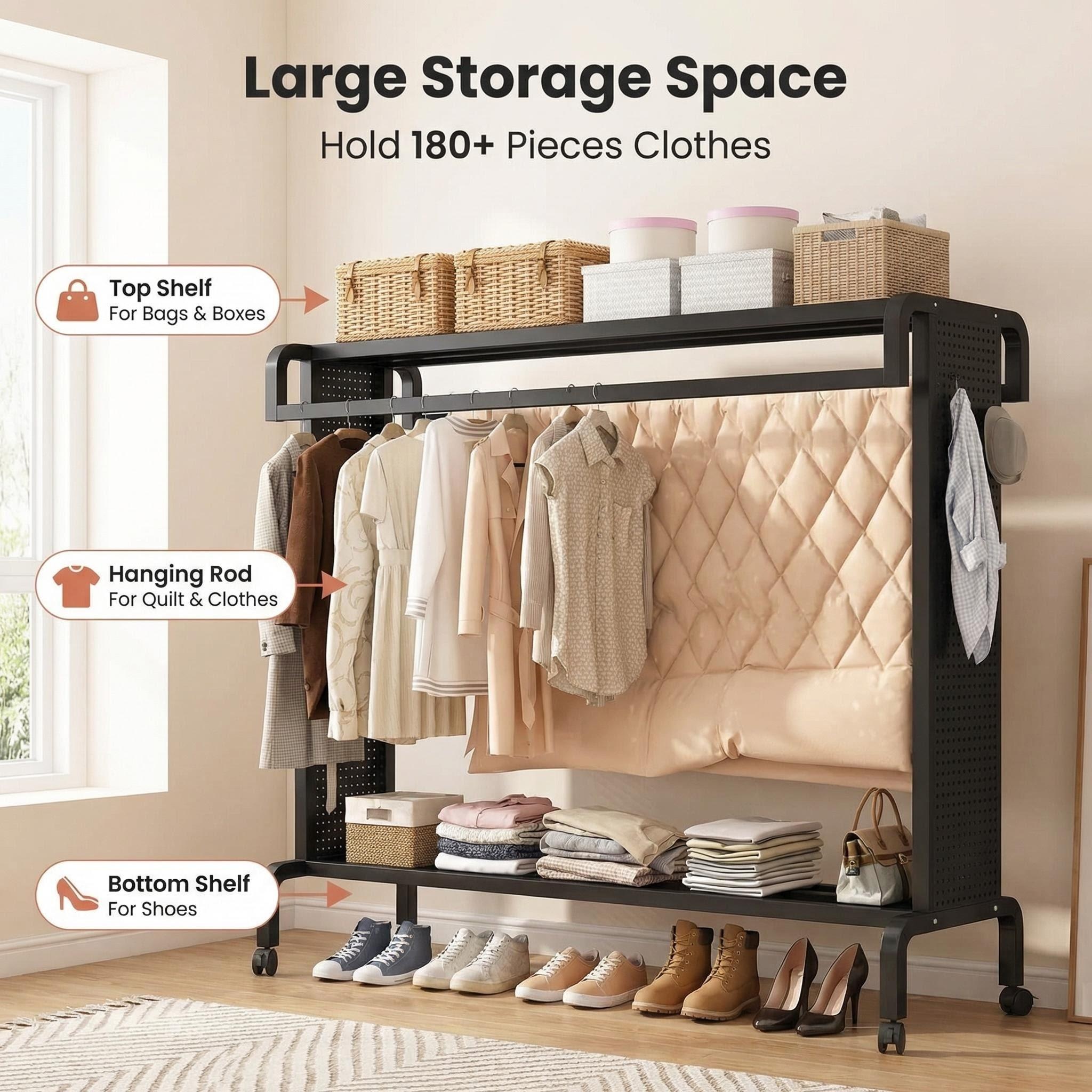 SEVENWOOD Ampaian Baju pegboard Rak Baju with wheels hanger clothes ...