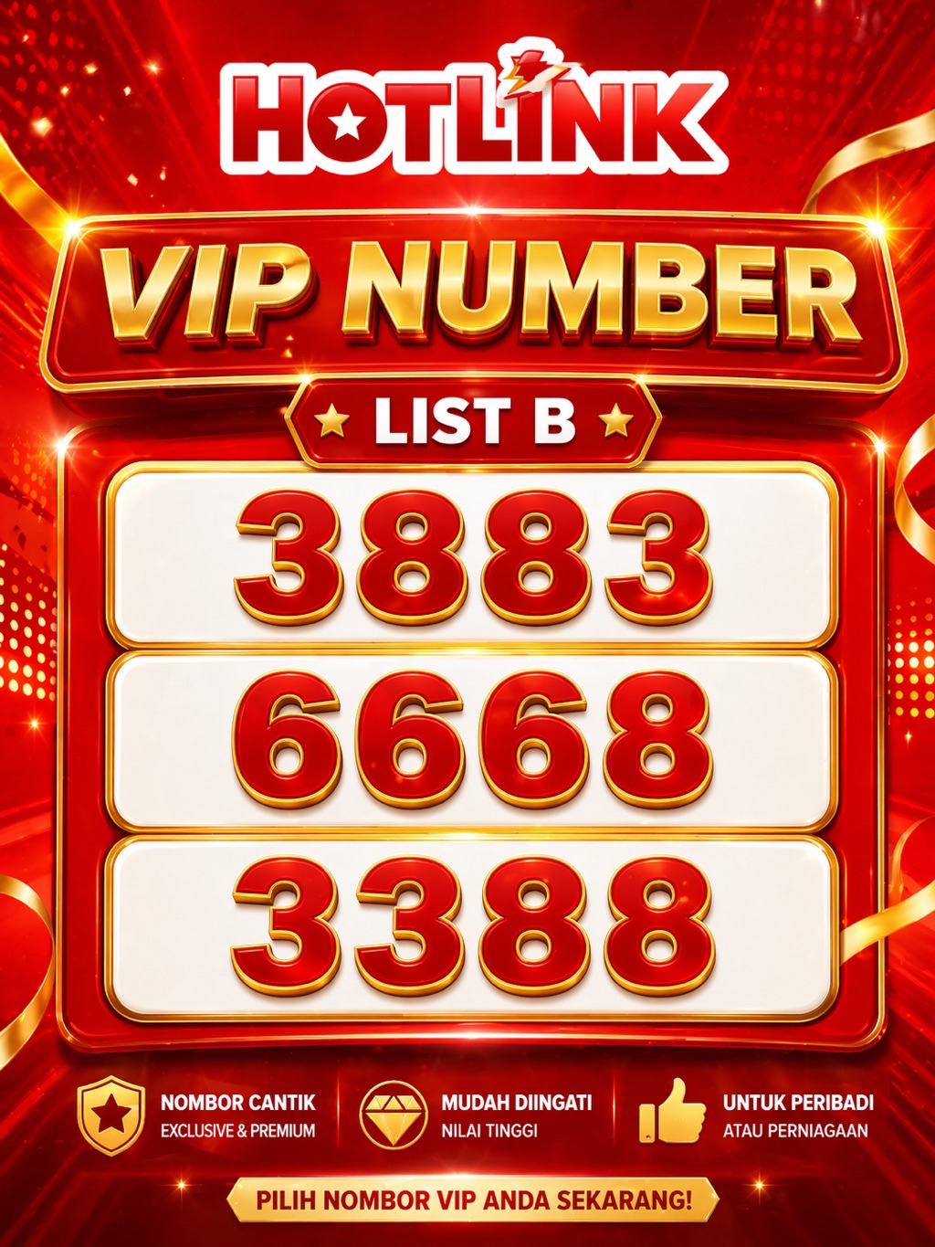 [VIP NUMBER LIST B ]HOTLINK 5G ABAA 6866 8688 3833 9299 7277 SPECIAL ...