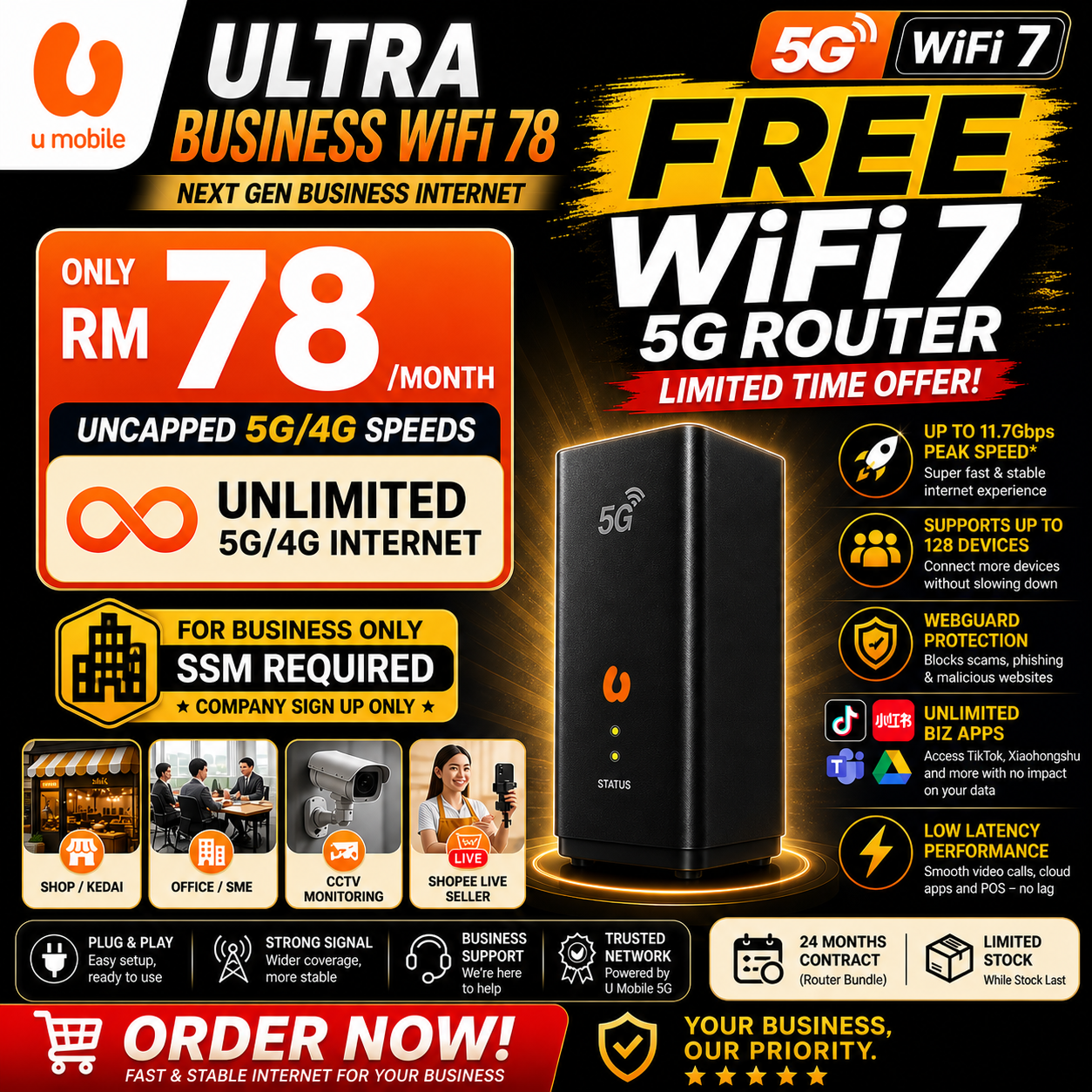 UMOBILE ULTRA Business WiFi 78 WiFi 6 Router ( SSM ) | Shopee Malaysia