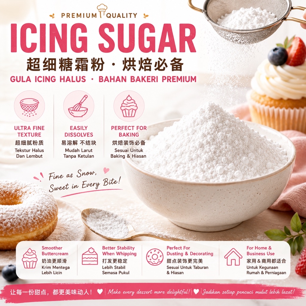 PREMIUM ICING SUGAR 超细糖霜粉 · 烘焙必备 Gula Icing Halus Premium 1kg | Shopee ...