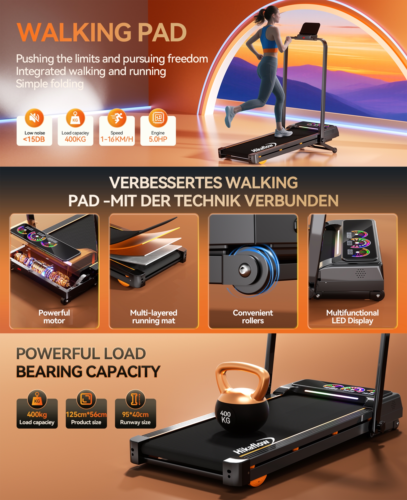 Heavy duty Treadmill Auto incline 30° Shock Foldable Multifunctional ...