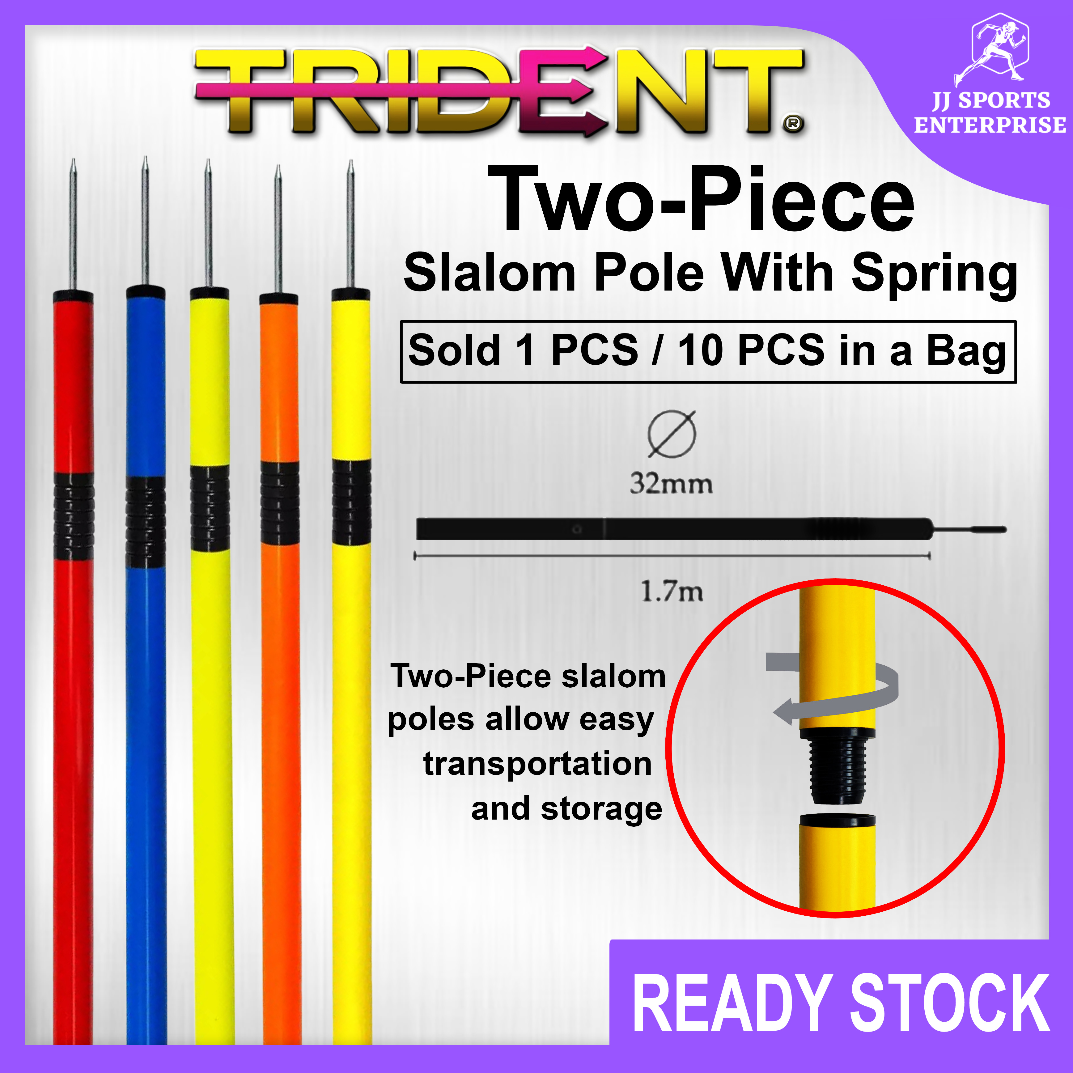 Trident Slalom Pole Two Piece Type Pole (With Spring) Football Agility ...