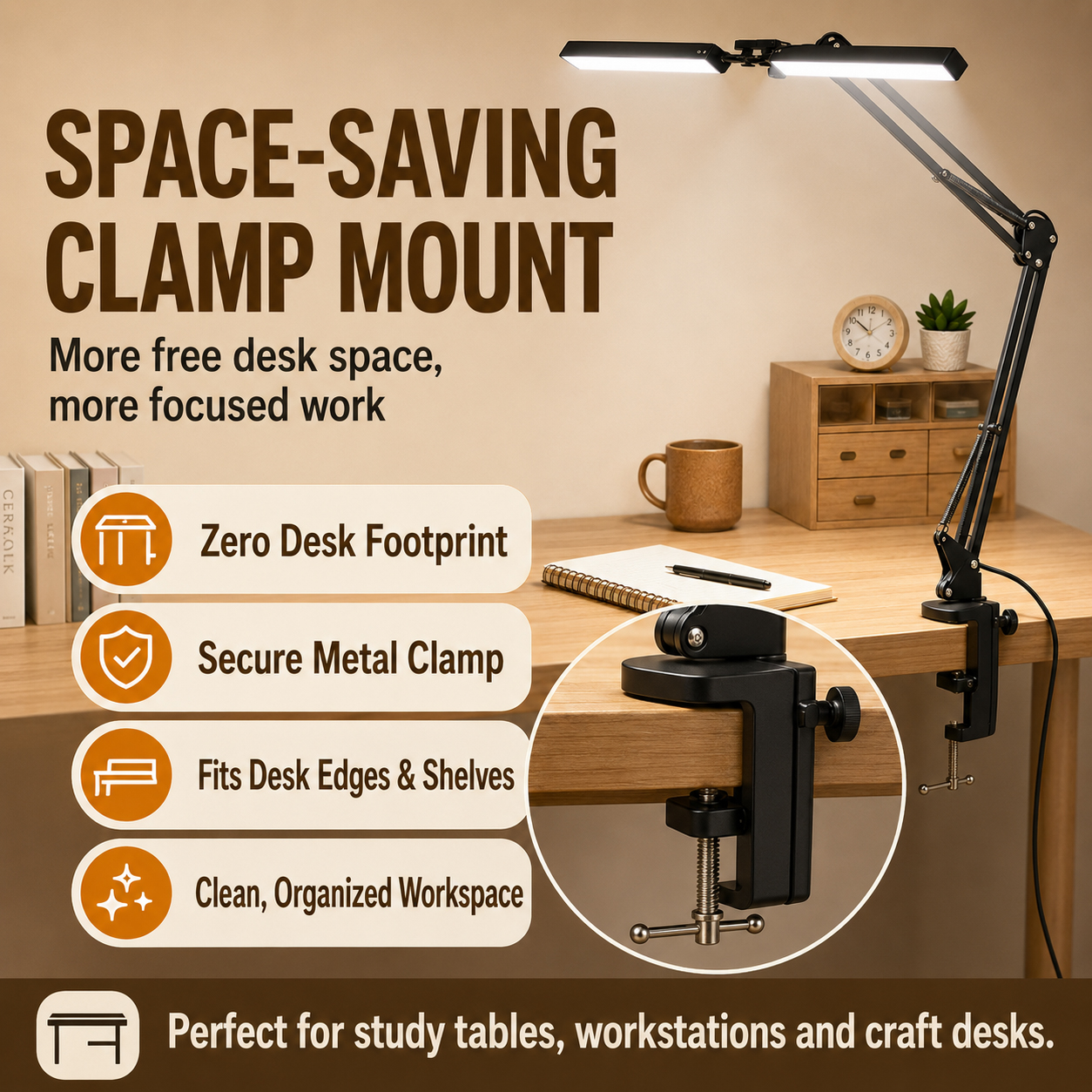 Double Head Table Lamp Dimmable Lampu Meja Study 3 Color Reading Desk ...