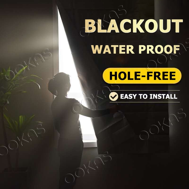 【Thickened】 100% Blackout Curtain No Drill langsir tingkap murah Anti ...