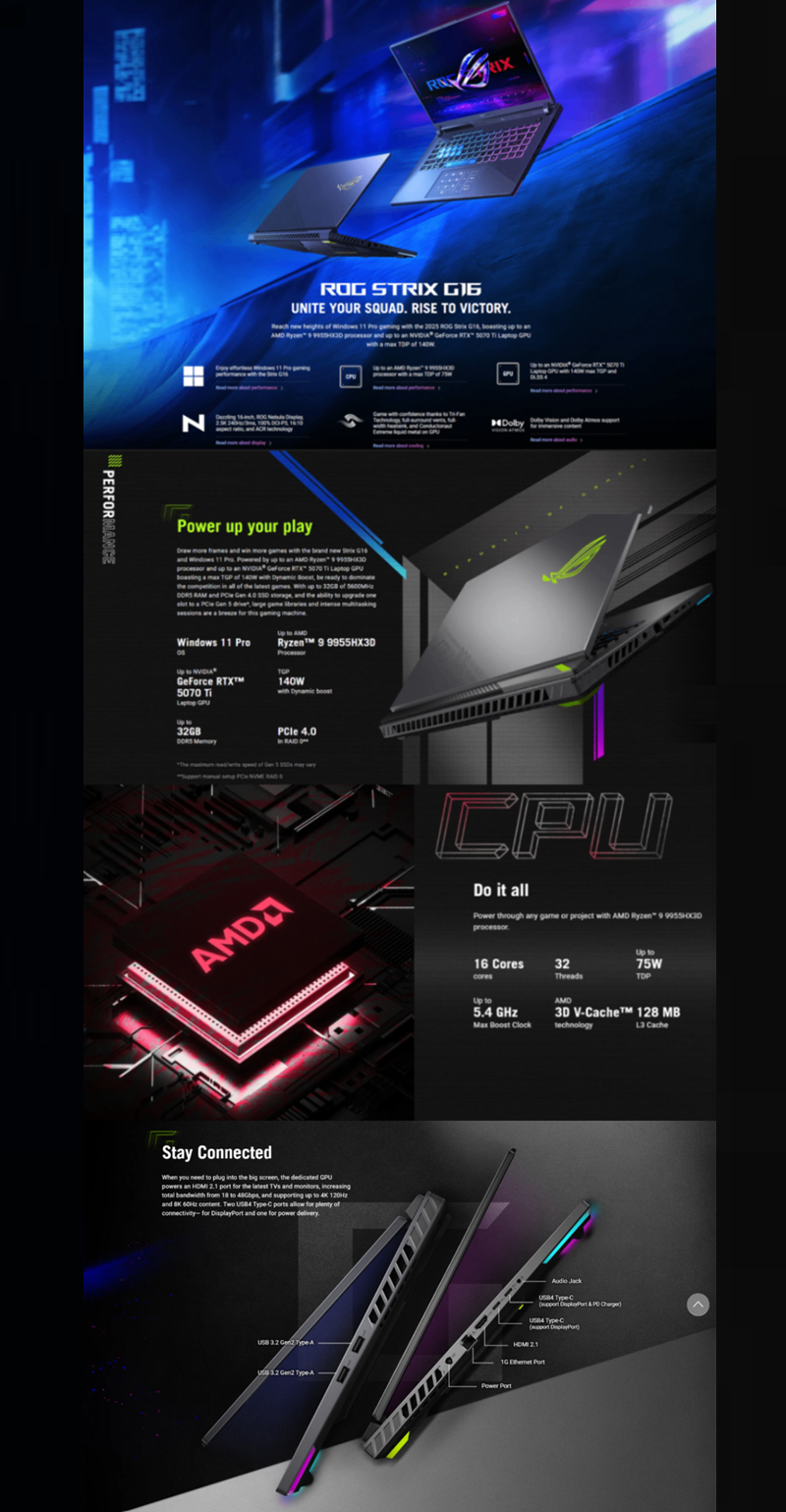 ASUS ROG Strix G16 G614F-MRV057W(RYZEN 9 9955HX/32GB/1TB/RTX5060 8GB/16 ...