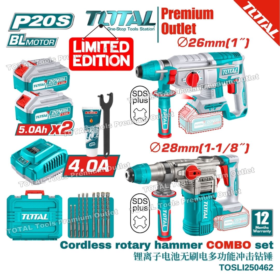 TOTAL Tools 20V series 2 in 1 COMBO set Brushless motor Cordless Rotary ...