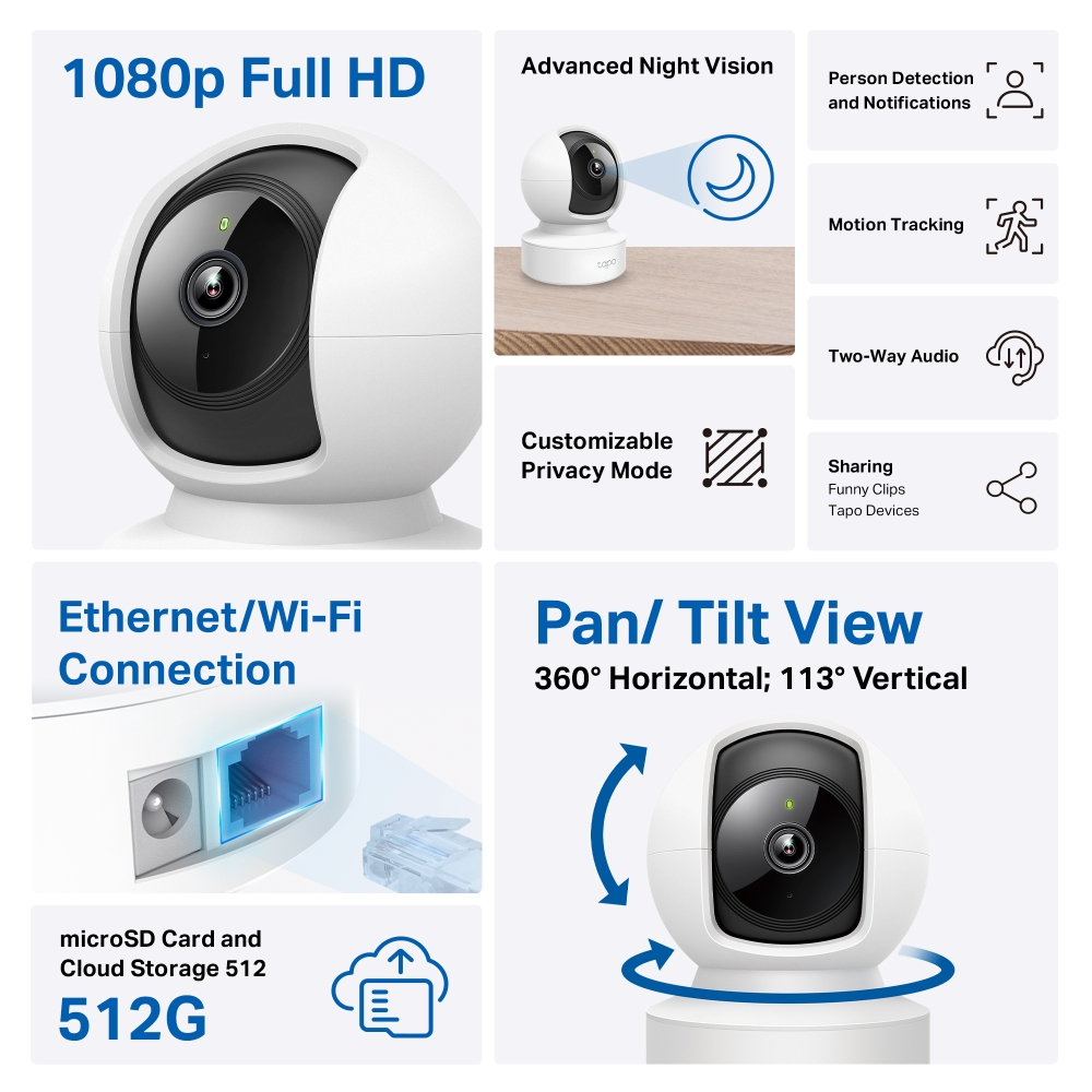 TP-Link Tapo C202 CCTV WiFi Dalaman 1080p FHD | 360° Pan/Tilt, AI ...