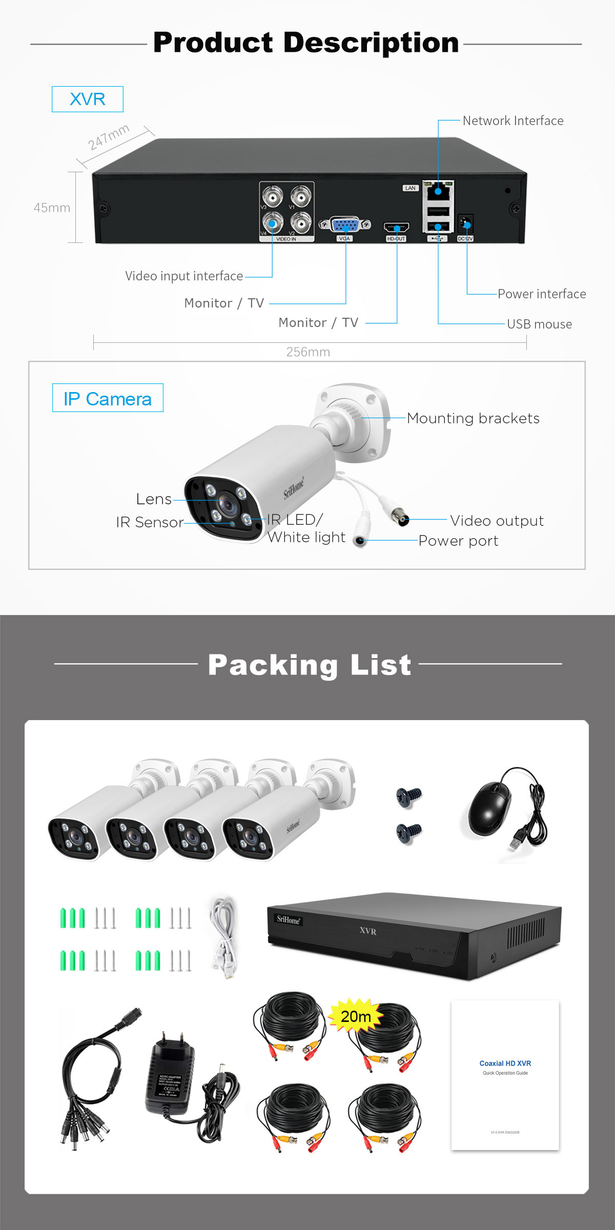 SriHome 1080P 4CH XVR DVR CCTV Camera Coaxial Monitoring System – Night ...