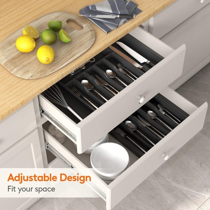Kitchen Utensil Drawer/Retractable Plastic Divider Tableware Storage ...