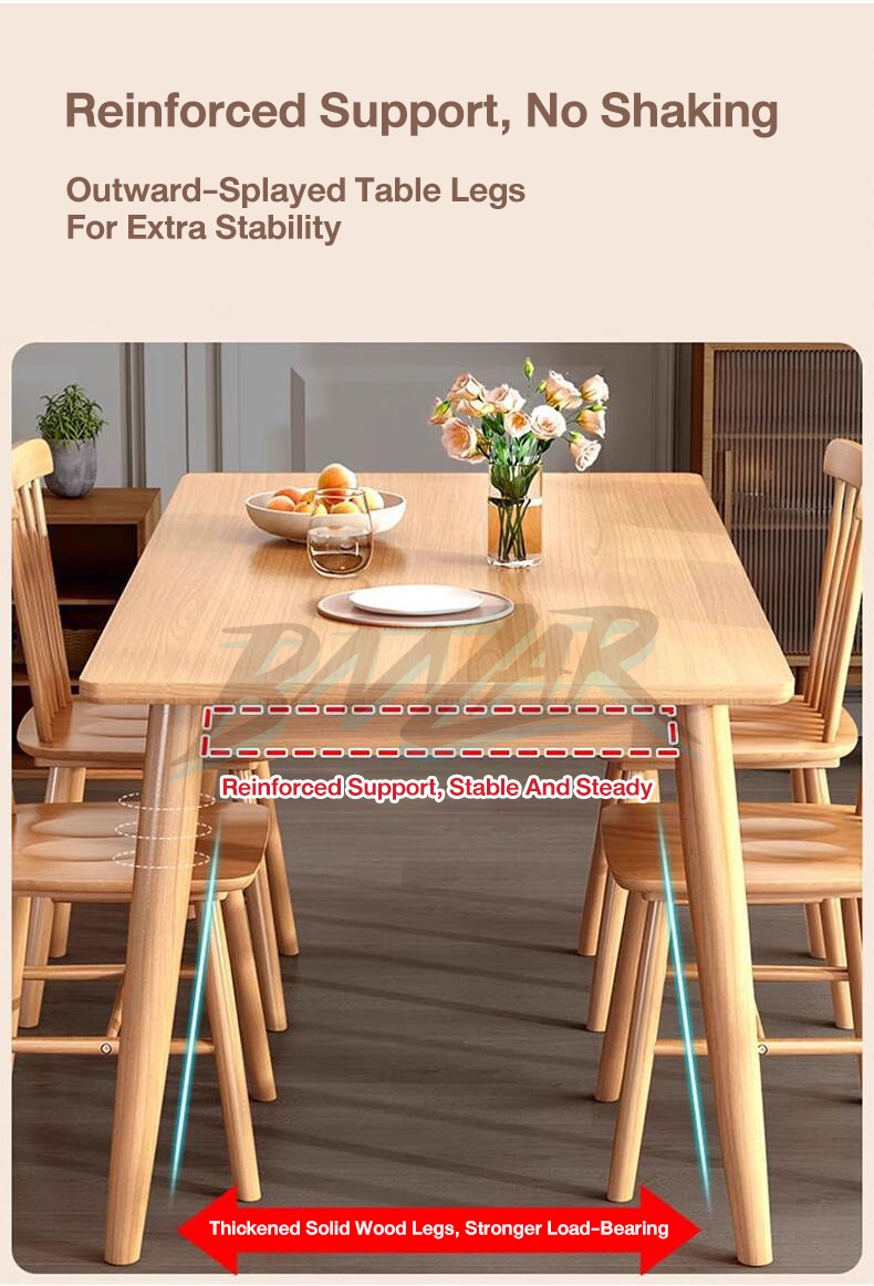 𝐁𝐌𝐙𝐀𝐑 Nordic Style Solid Rubber Wood Dining Table Set With 4/6 Chairs ...
