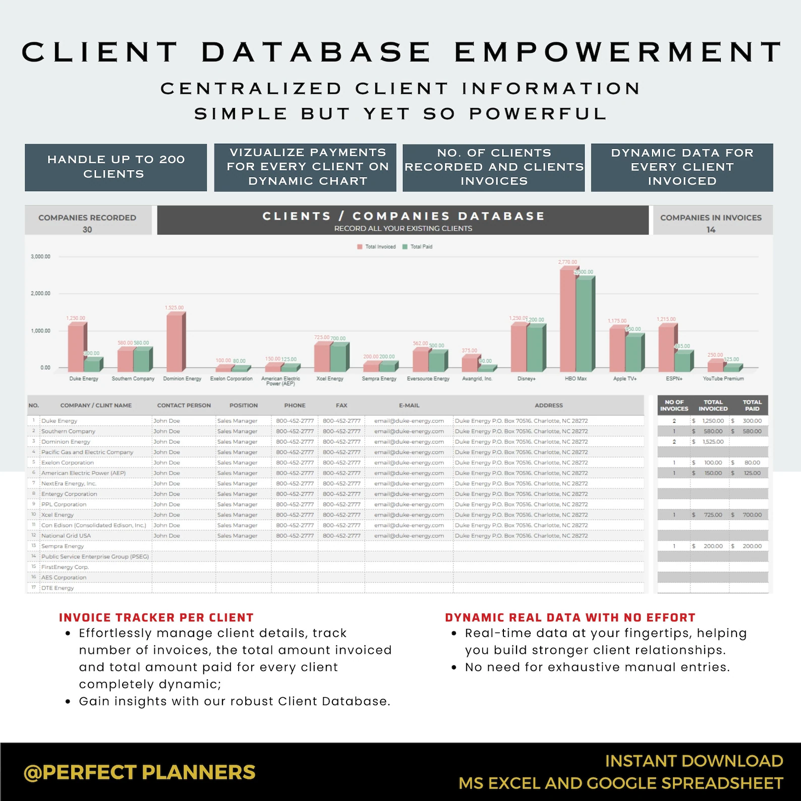 Client Manager Invoice Payment Tracker for Small Business Google Sheets ...