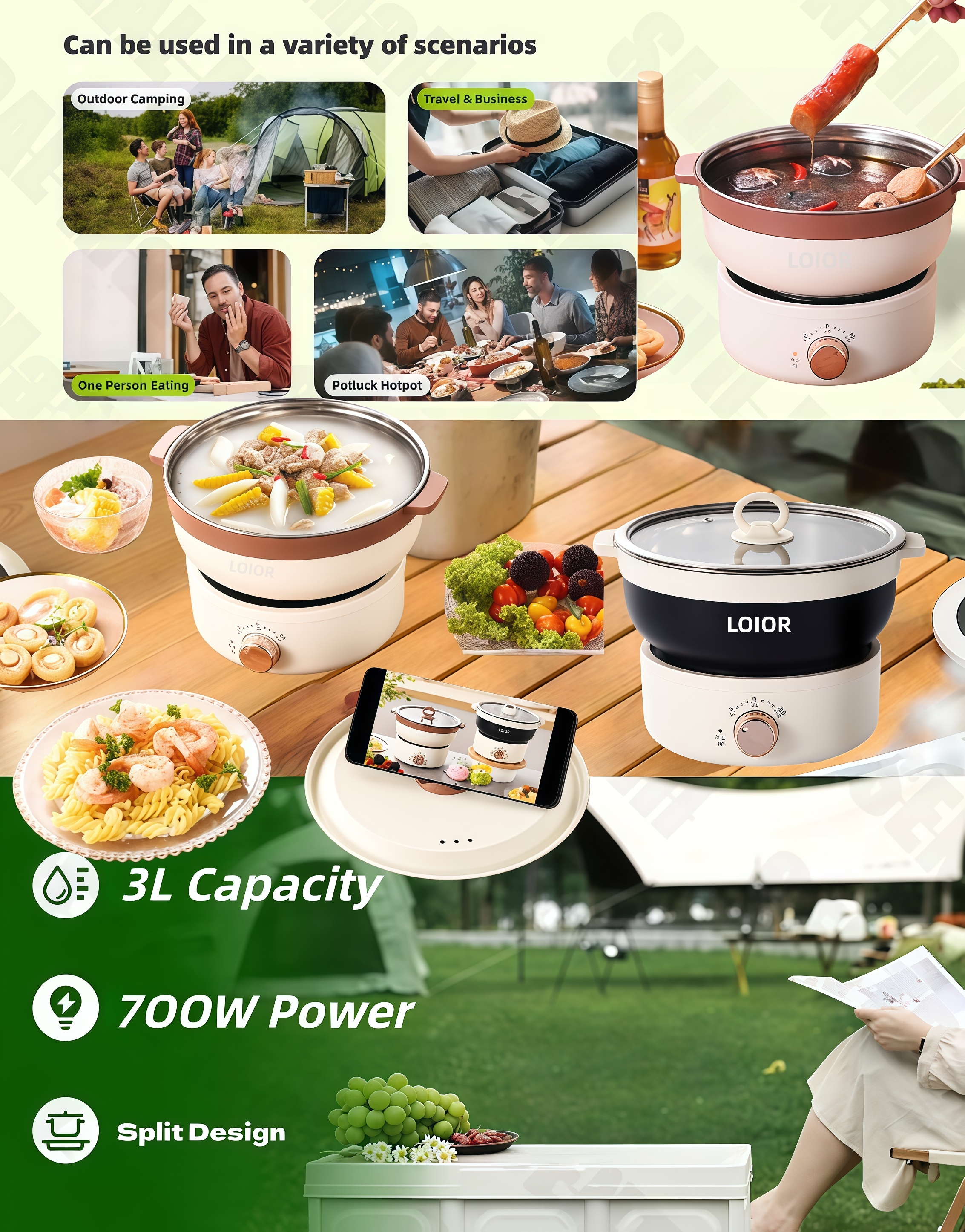 3L Foldable Portable Multi-function pot Non-stick Cooker for Travel ...
