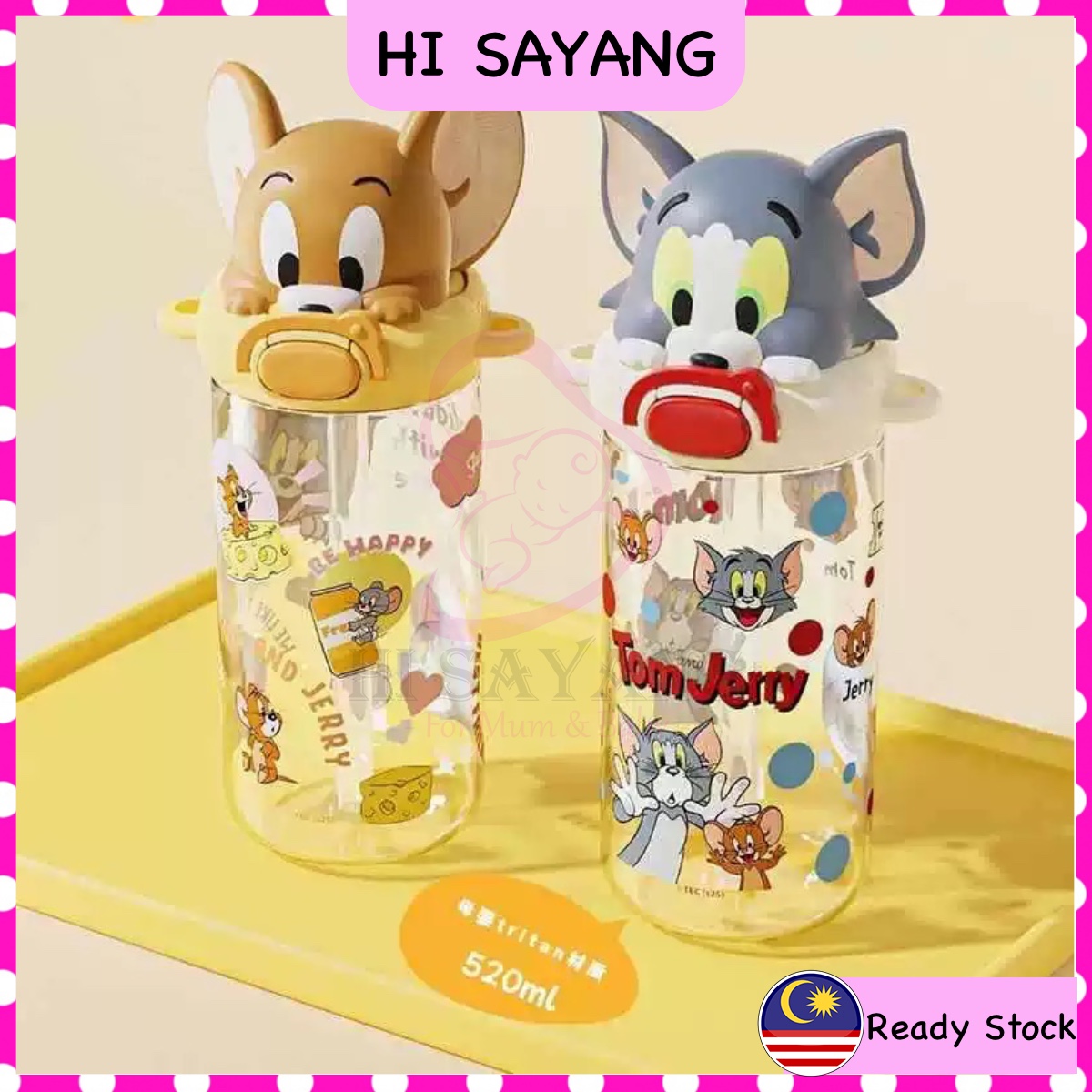 580ml Botol Air Tom Jerry Water Bottle Kids Straw Bpa Free Botol Water ...