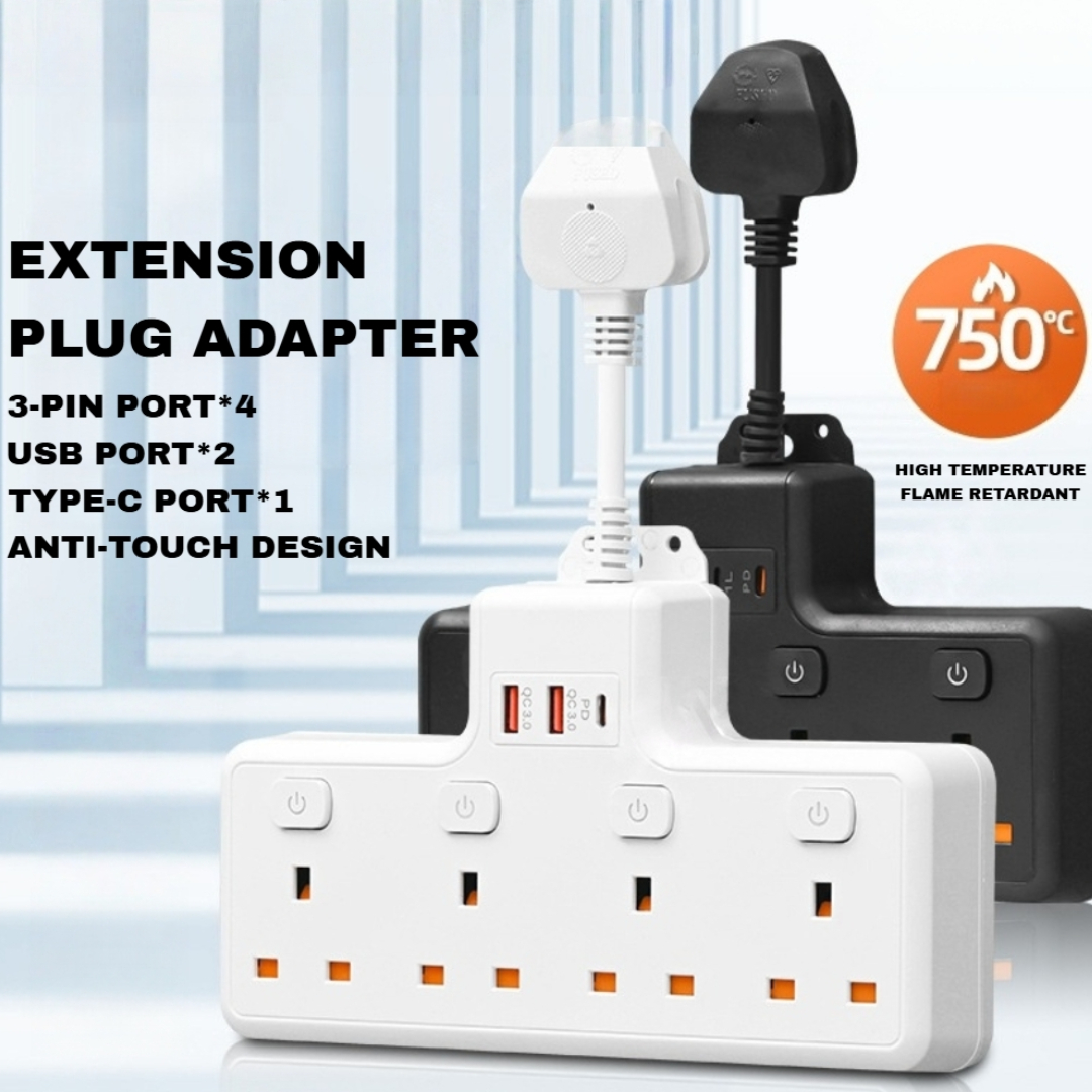 7 In 1 Extension Plug Adapter With USB And Type-C Multi Plug Socekt ...