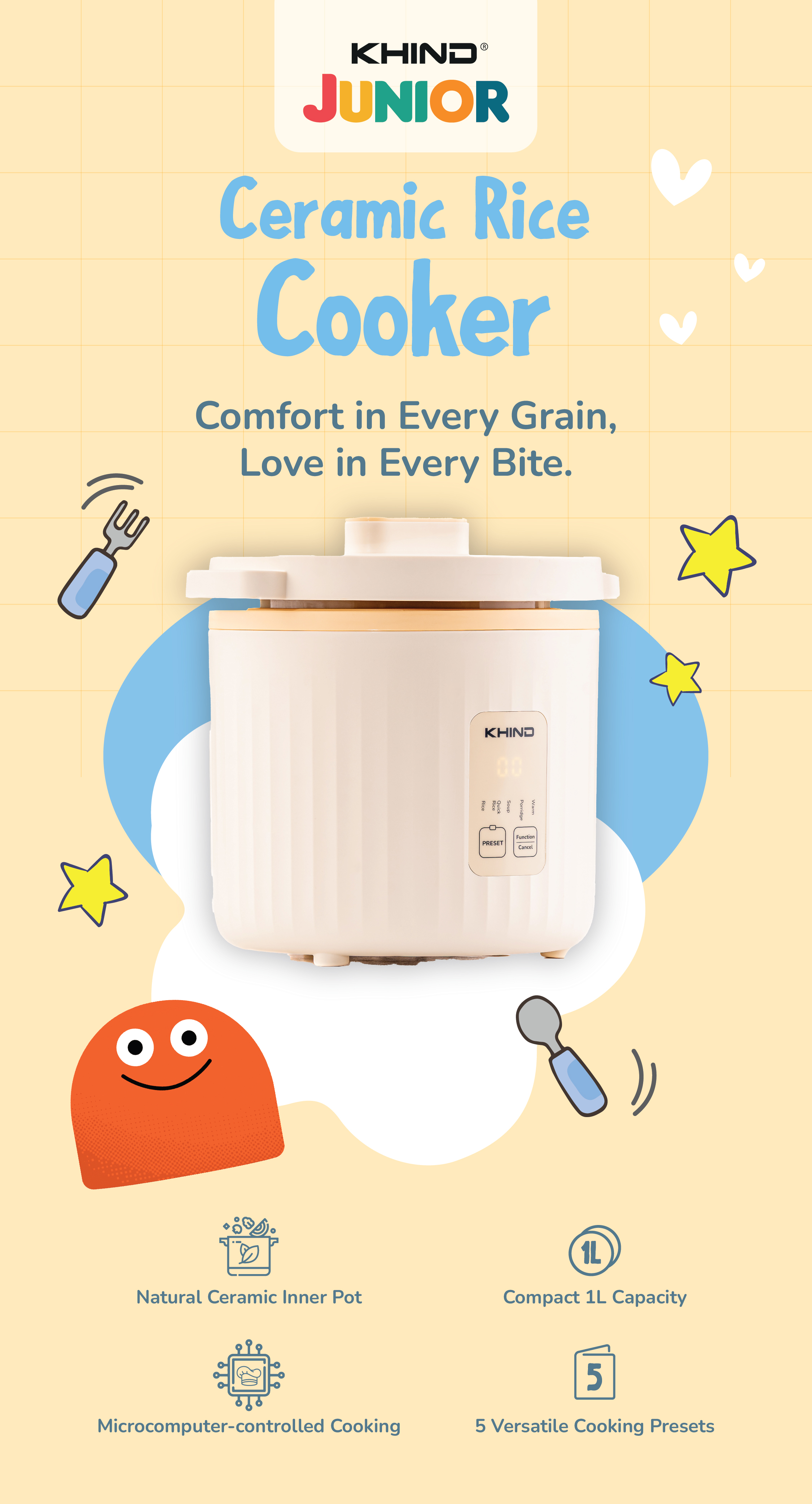 [Online Exclusive] KHIND Junior 100% Ceramic Rice Cooker 0.4L RC10C ...