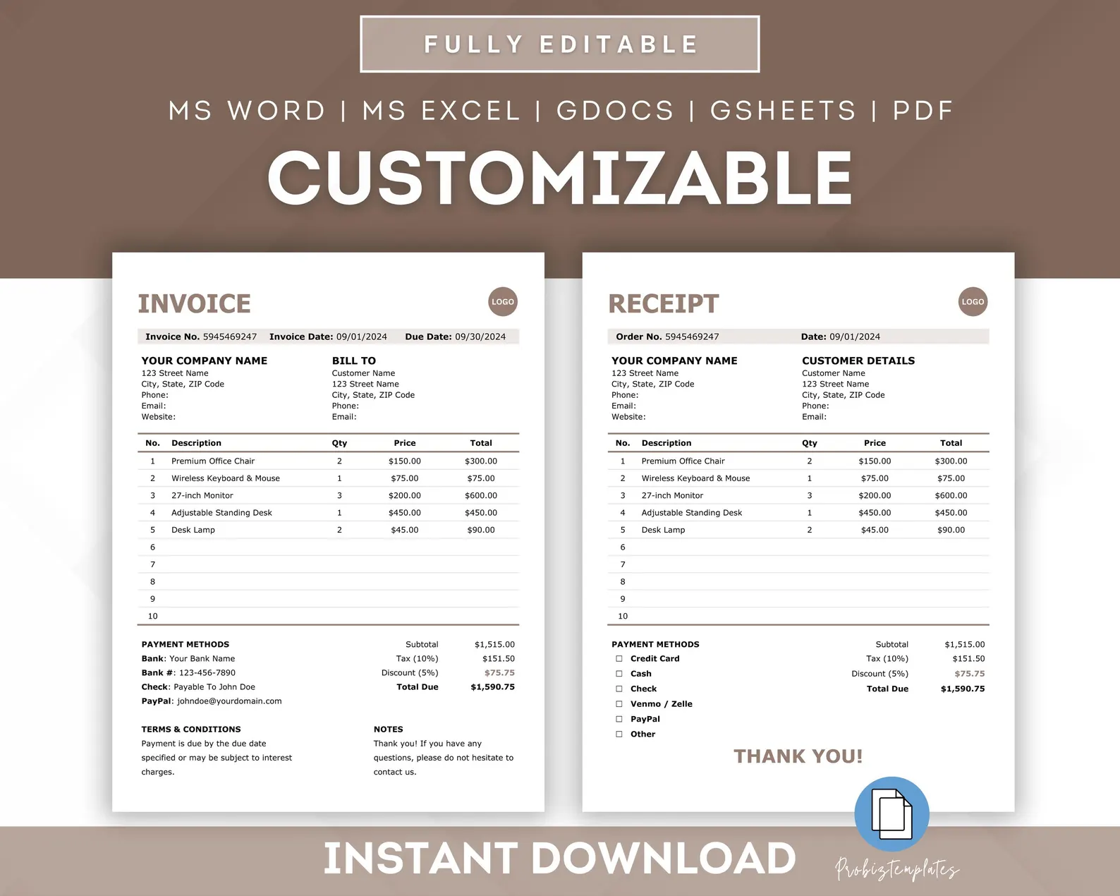 12-In-1 Business Templates Bundle Business Documents Invoice Quote Job ...