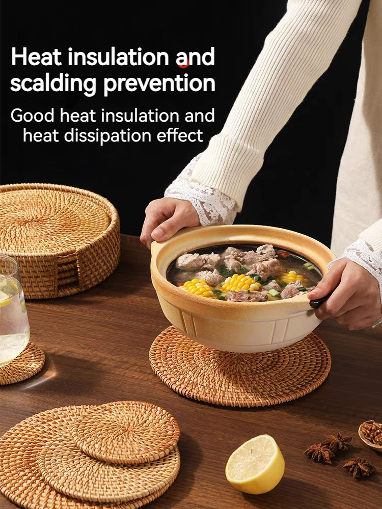 Natural Rattan Heat-Resistant Placemats - Insulated Table Protectors ...