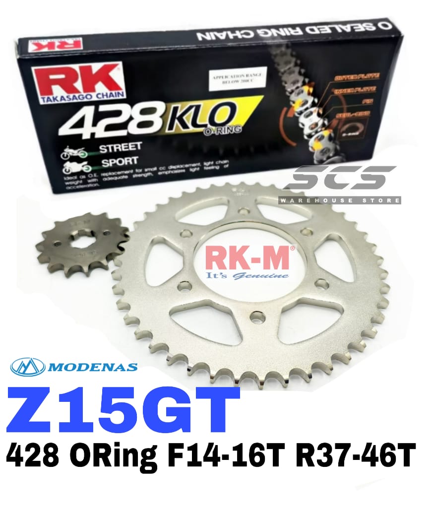 RKM Sprocket Set Modenas Z15GT Rantai RK 428 KLO O-Ring Chain Gold F14 ...