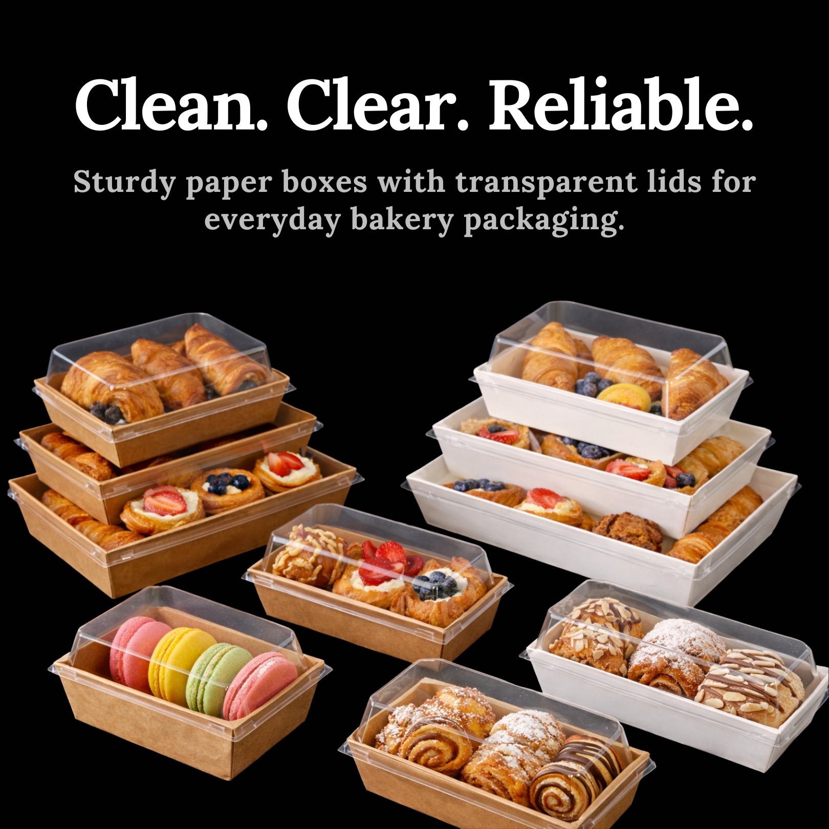 Momoyocraft Premium Kraft Cake Box Square Rectangular Clear Lid Bakery ...