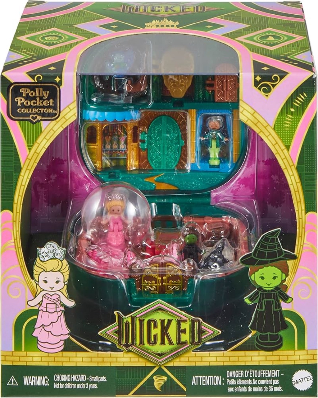 Estuche Coleccionable Polly Pocket X Wicked – Incluye 3 Minimuñecos (Glinda, Elphaba Y El Mago) Y 2 Accesorios