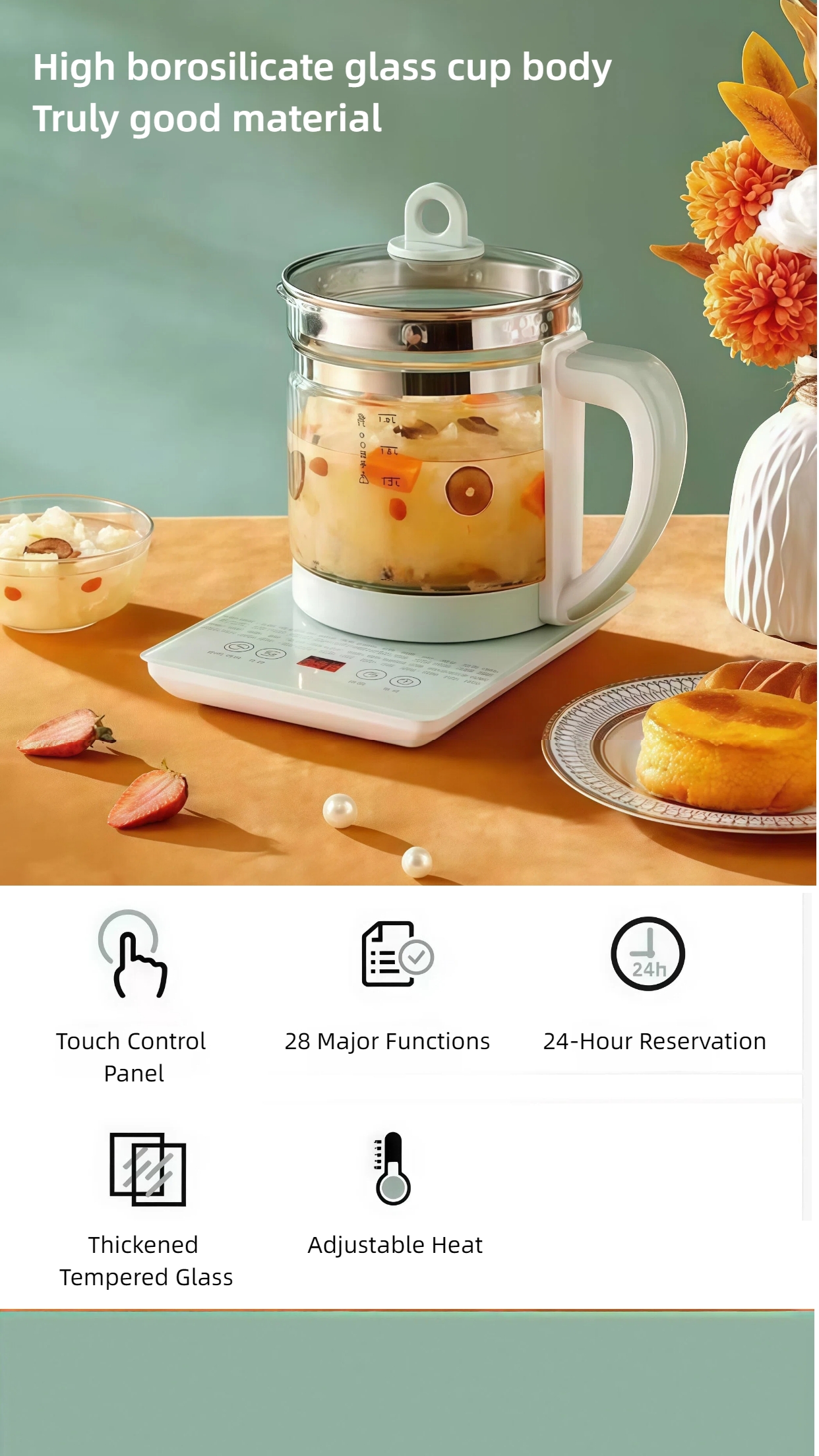 1.8L Health Pot Electric Kettle Portable Multi Cooker Tea Dessert ...