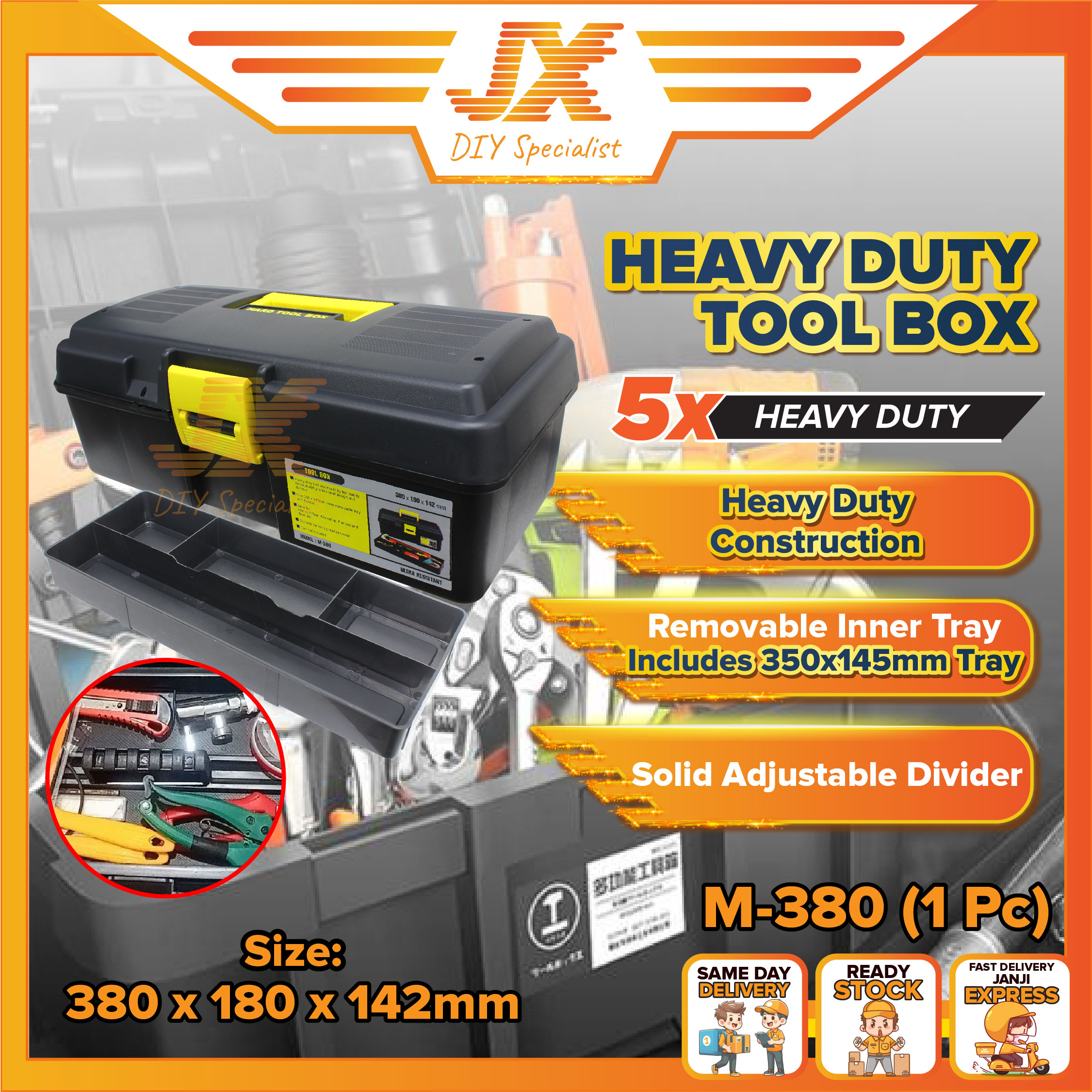 15 Inch Heavy Duty Quality Plastic Tool Box Hardware Multipurpose ...