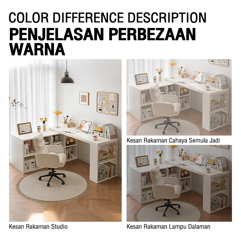 L Shape Table Study Table Meja Belajar Study Table with Book Cabinet ...