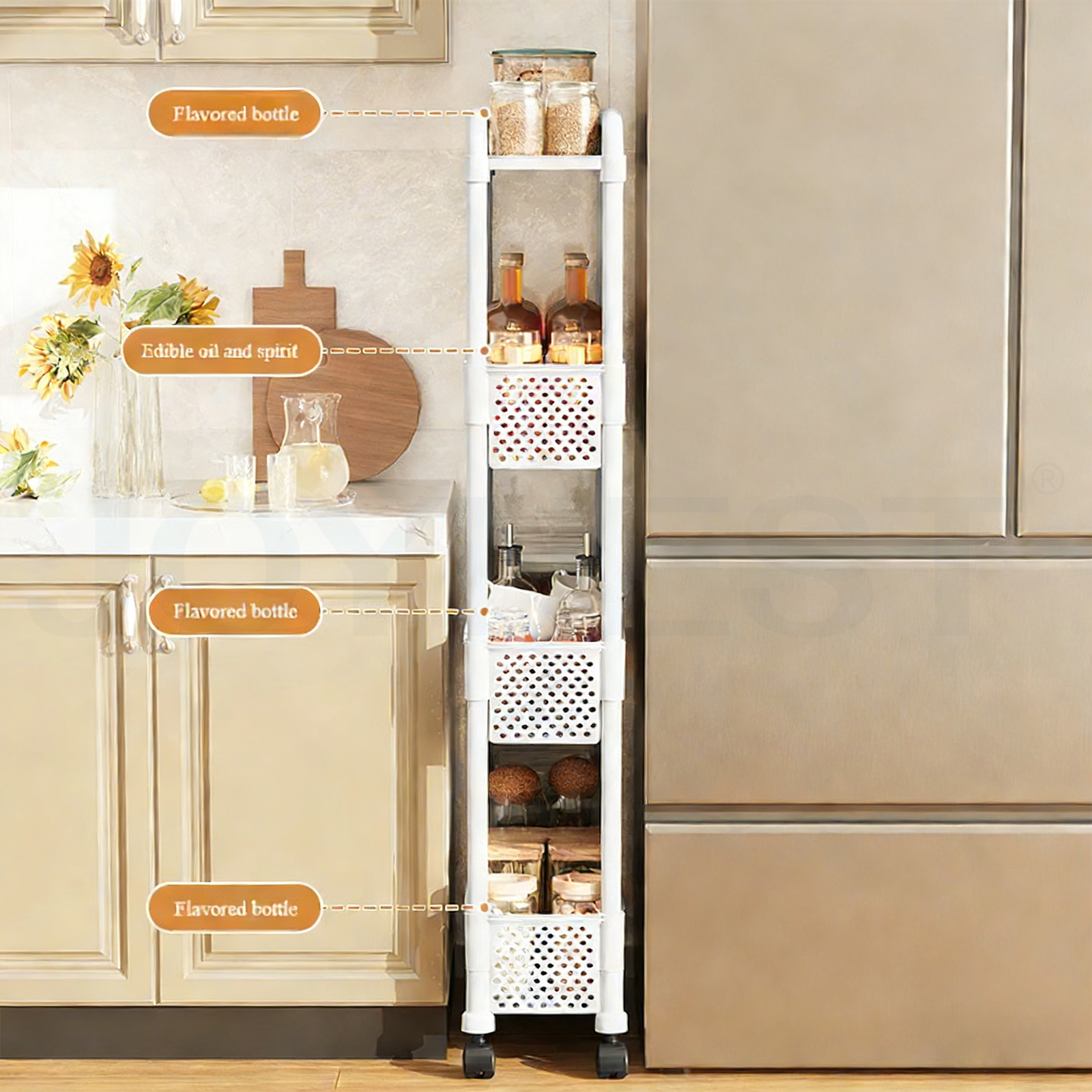 3/4 Tier Gap Stroage Rack Movable Narrow Shelf Kitchen Storage Trolley ...