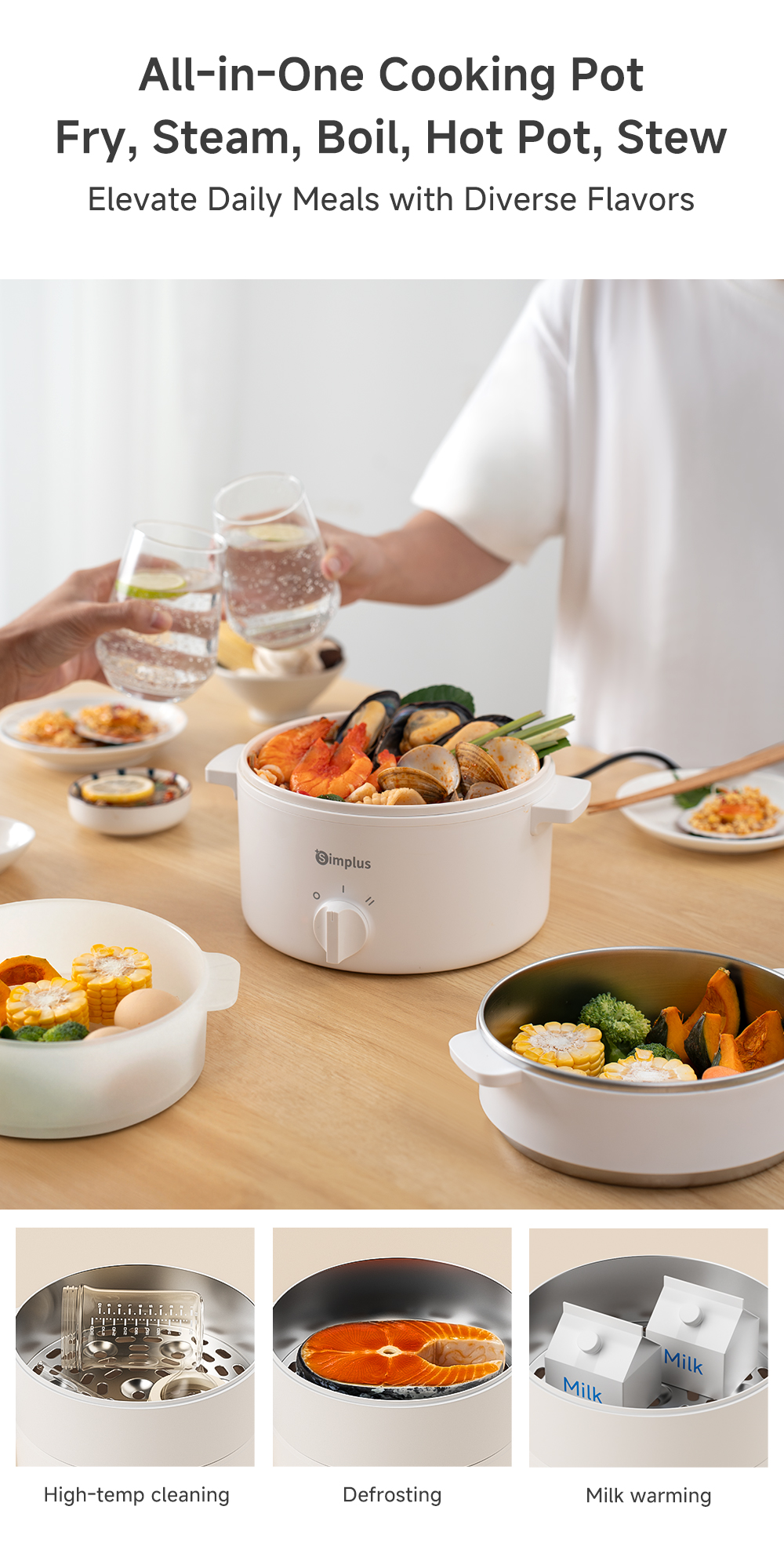 Simplus 1.8L Multi Electric Cooker丨 600W Quick Heating丨304 Stainless ...