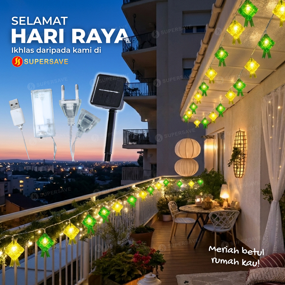 SUPERSAVE Lampu Raya Lampu Kelip Kelip Solar LED Light Decoration Hari ...